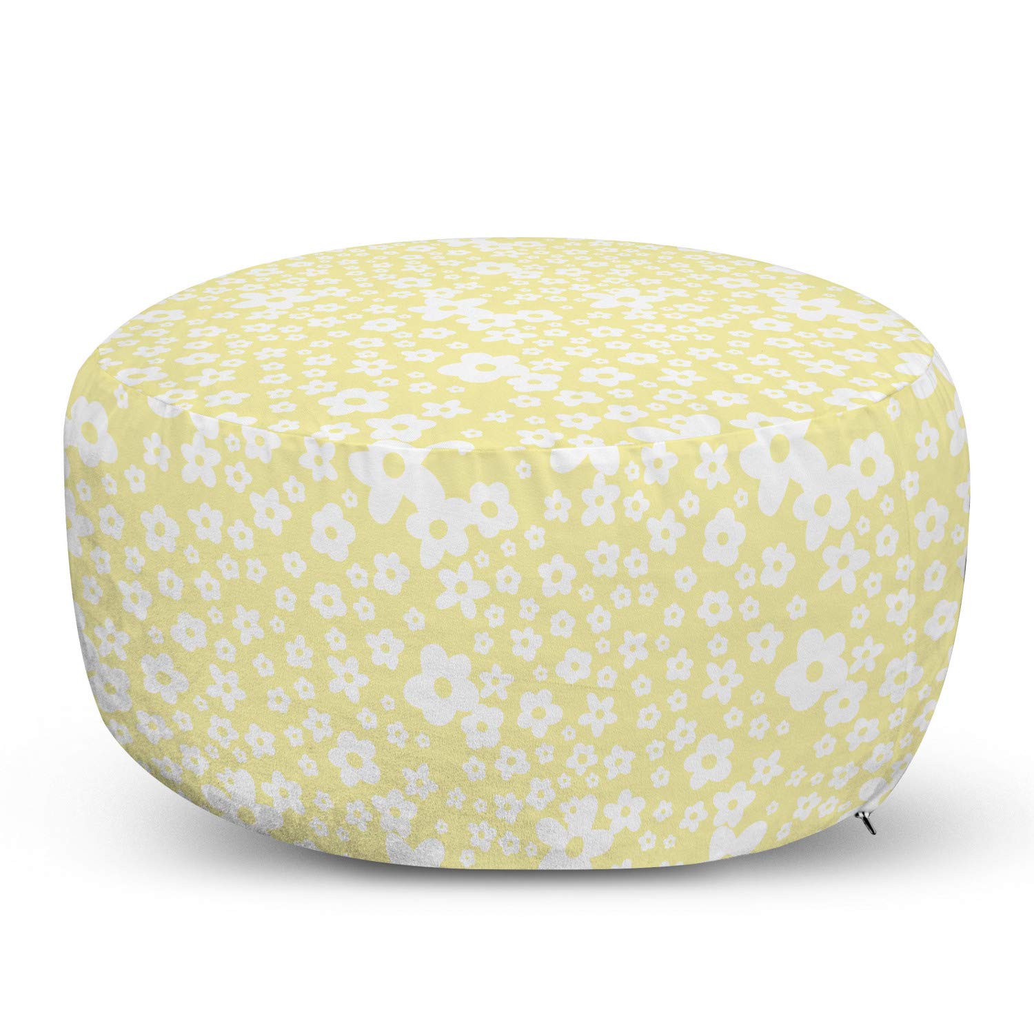 Ambesonne Floral Ottoman Pouf - Yellow & White Daisy Blossom Design Foot Rest with Removable Cover for Living Room, Bedroom & Nursery - Soft Decorative Pouf for Relaxing, Reading & Home Decor