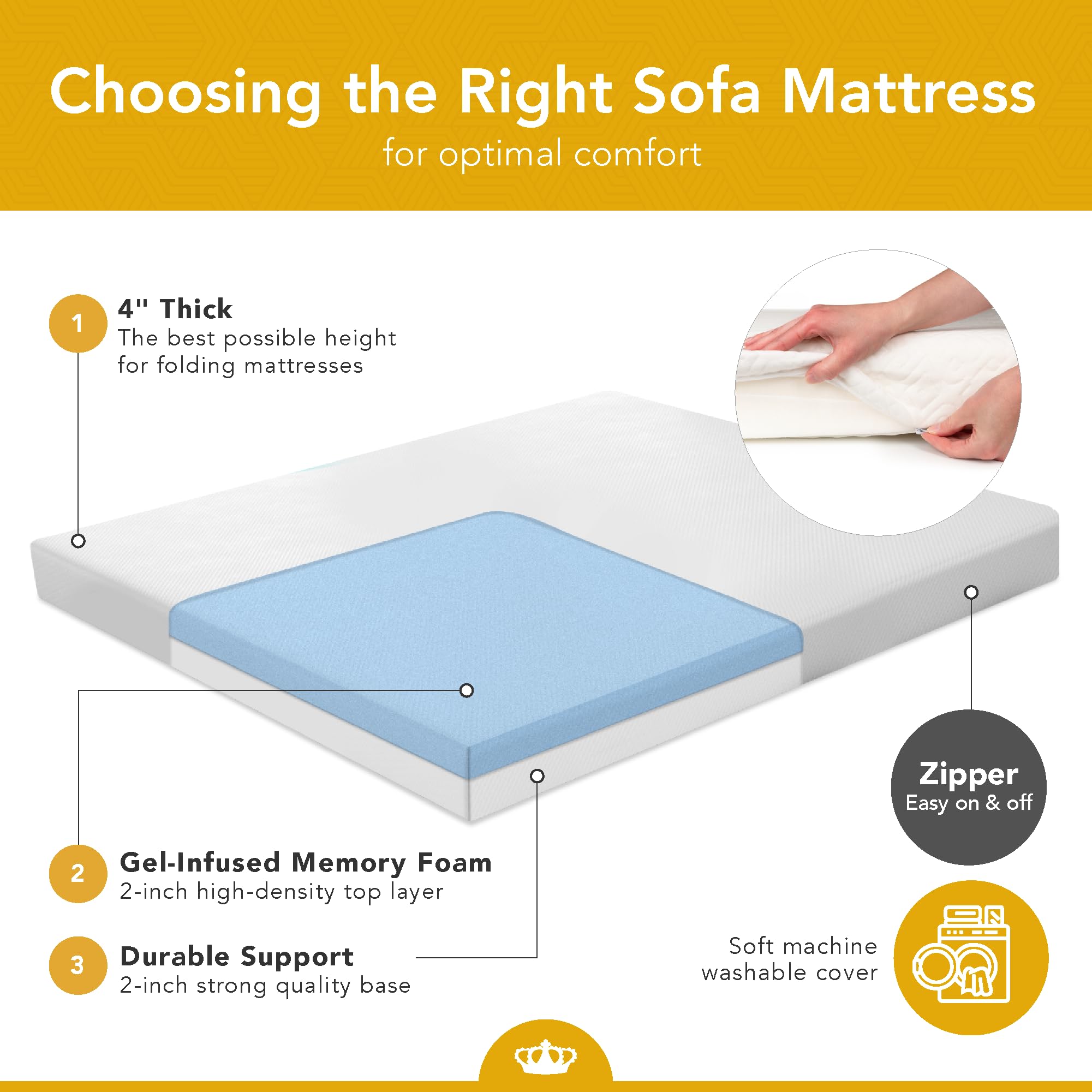 DynastyMattress Full Size 4-inch Cool Gel Memory Foam Sofa Bed Mattress - USA Made for Convertible Folding Sofa & Couch Beds (Sofa Not Included) | Perfect for Guest Rooms, Small Apartments & Overnight Comfort
