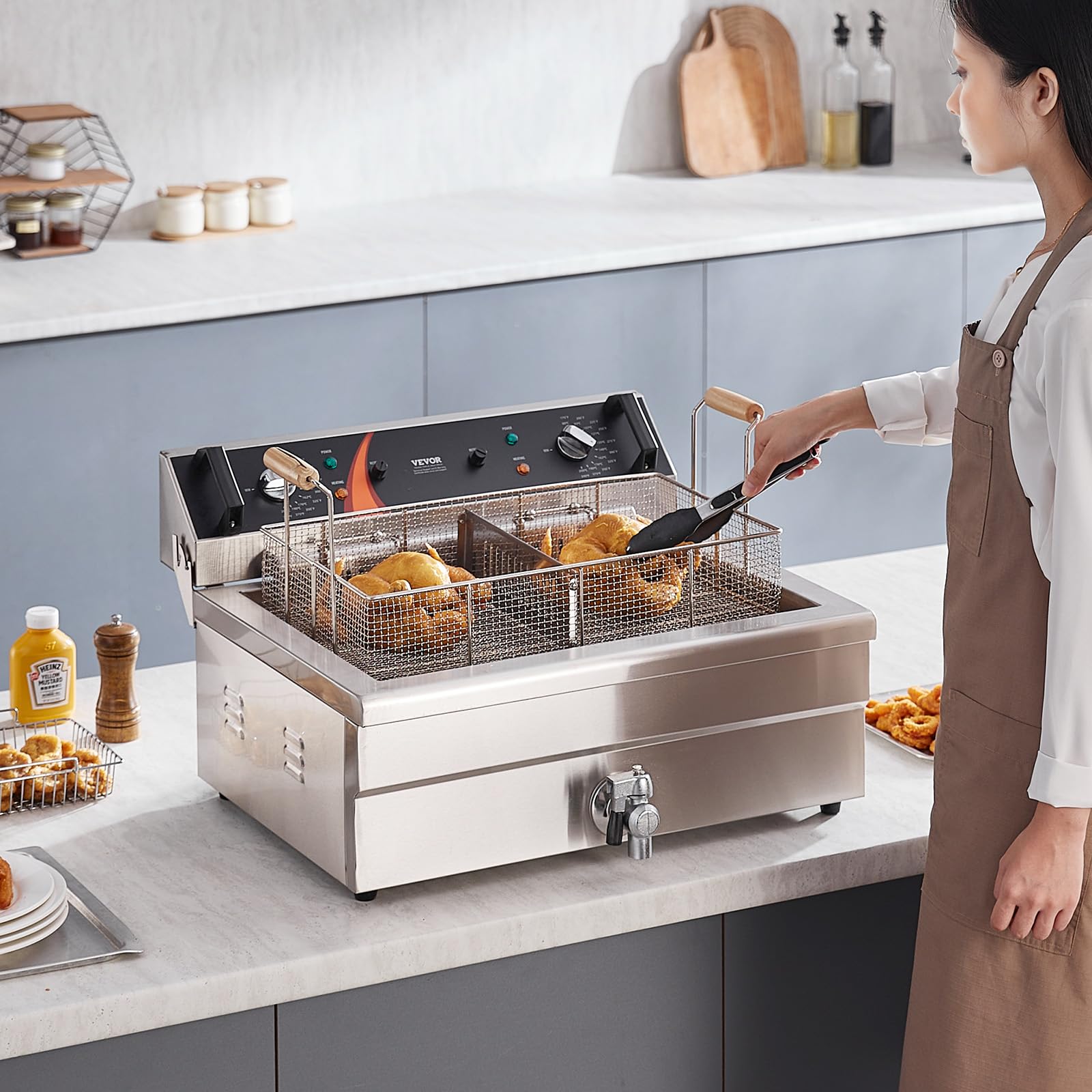 VEVOR 3000W Commercial Deep Fryer with Basket - 30.6Qt/29L Large Capacity Electric Turkey Fryer, Stainless Steel Countertop Oil Fryer with Temperature Control - Perfect for Restaurants, Catering & Home Kitchen Use