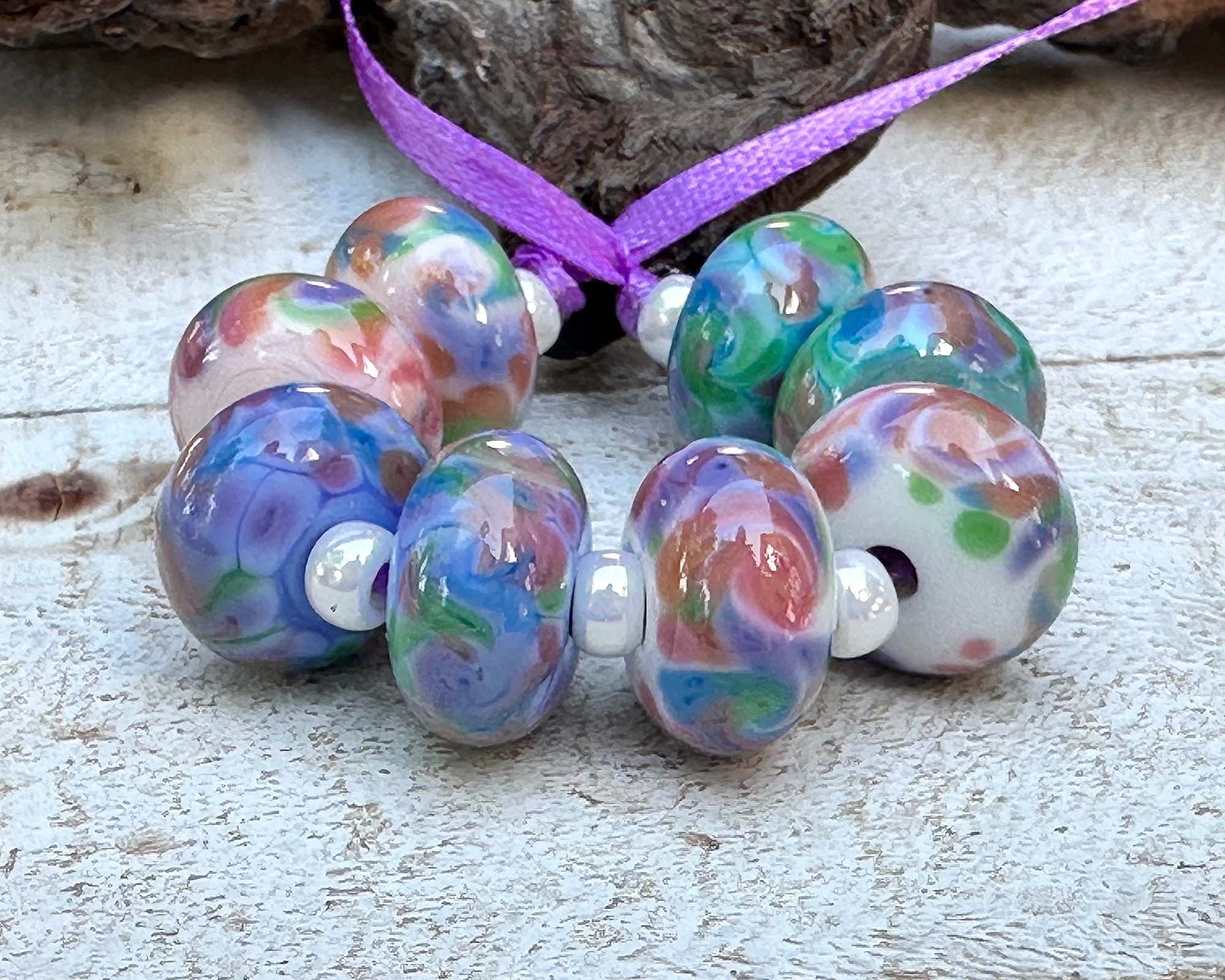 8-Piece Sunlit Garden Colorful Lampwork Glass Beads Set for Jewelry Making - DIY Bracelets, Necklaces & Craft Projects - Perfect for Beaders and Artisans