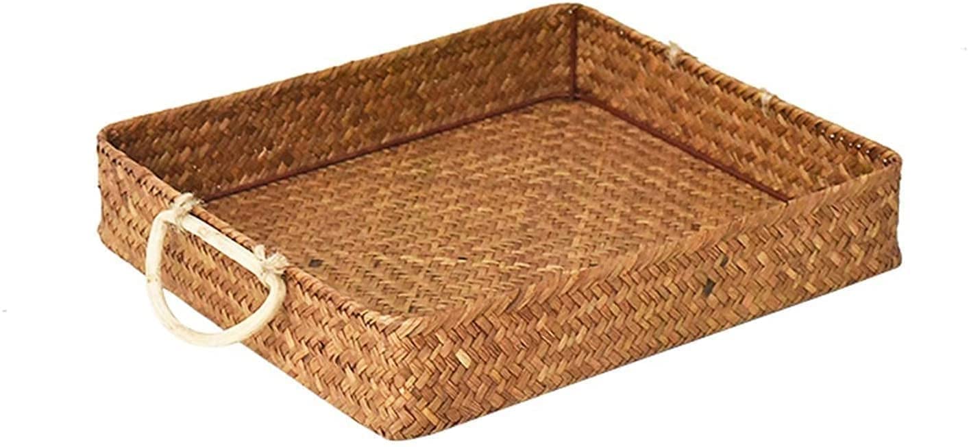 Hand-Woven Rattan Fruit Tray & Storage Basket - Multifunctional Desktop Organizer for Fruits, Magazines, Cups, Tea Sets | Perfect for Kitchen, Living Room, Office & Dining Table Decor