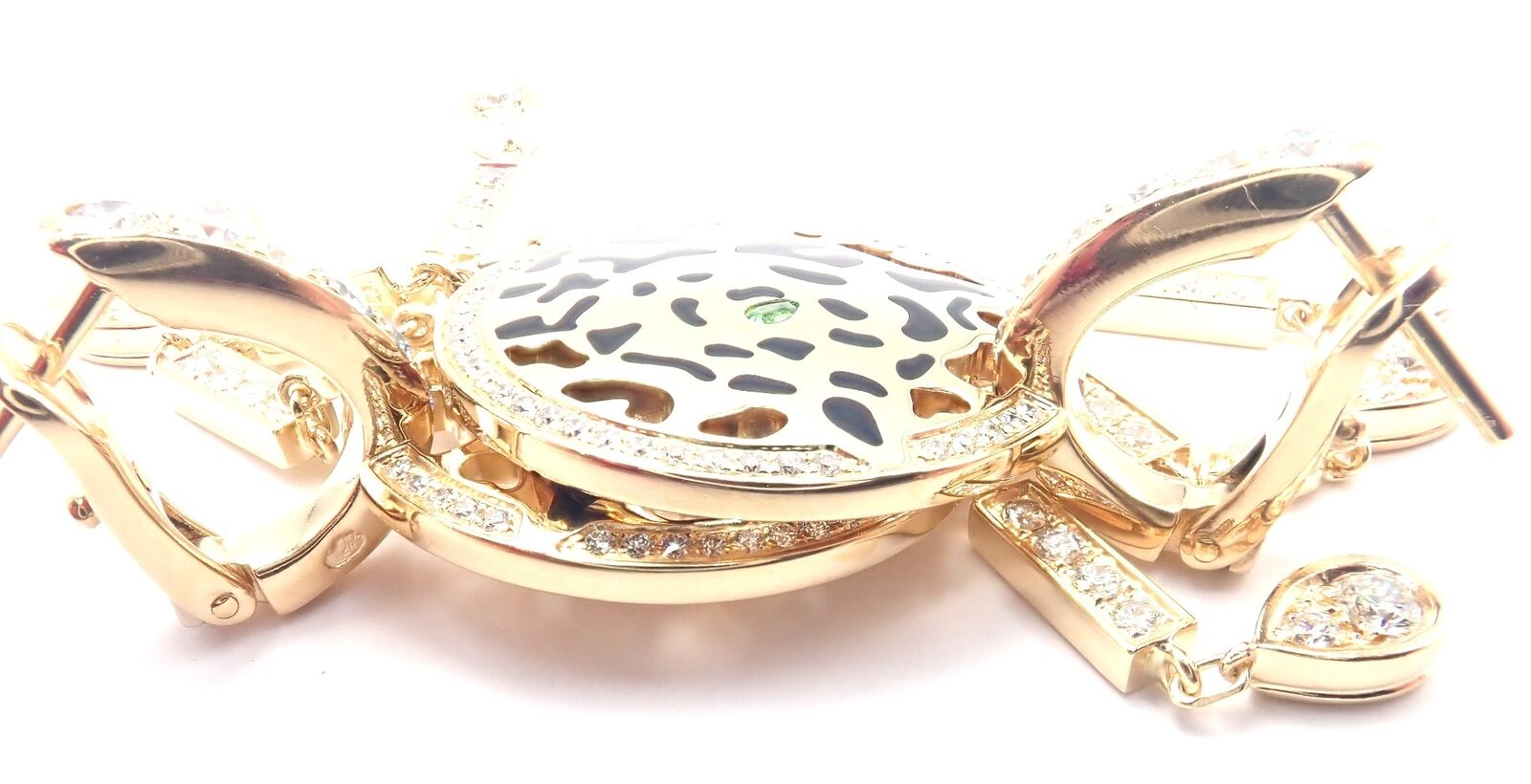 Authentic Cartier Panther 18K Yellow Gold Diamond Lacquer Tsavorite Earrings | Luxury Jewelry for Women | Perfect for Gifts, Parties & Special Occasions
