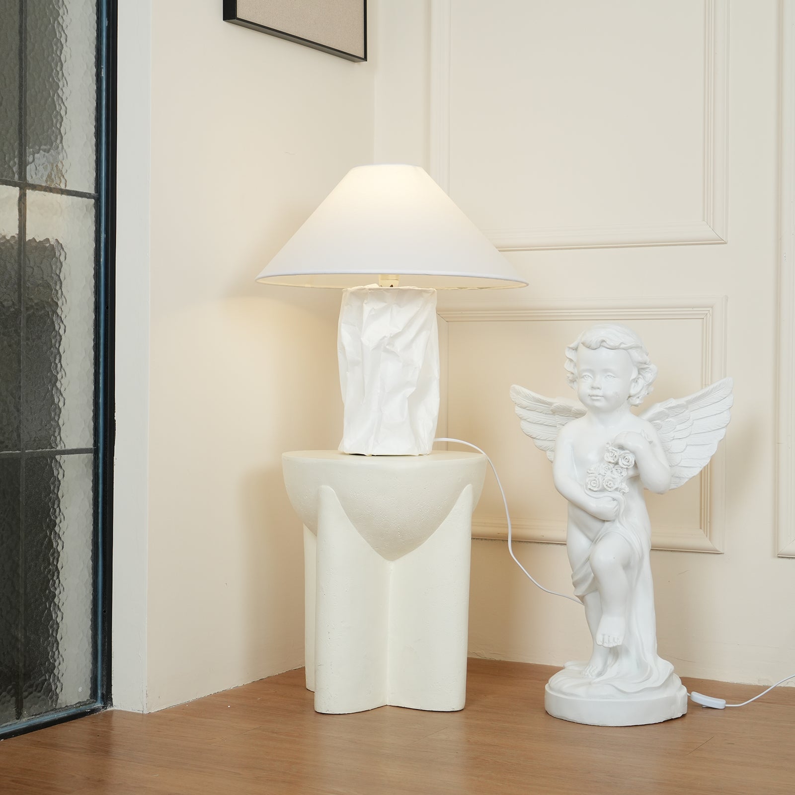 Crinkle Paper Table Lamp - Elegant Handmade Decorative Light for Bedroom, Living Room & Office - Perfect for Cozy Nights, Reading & Relaxation