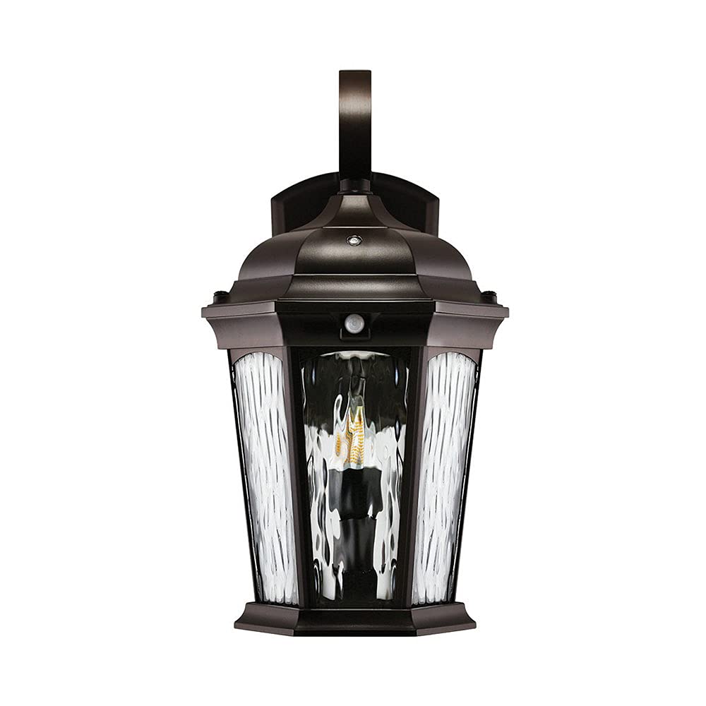 Euri Lighting EFL-130W-MD Flickering Flame Outdoor Lantern with Water Glass - 3000K Warm White Security Light, Photocell & Motion Sensor (Dusk-to-Dawn), Oil Rubbed Bronze - Set of 2 - Perfect for Porch, Patio, Garden & Entryway Lighting