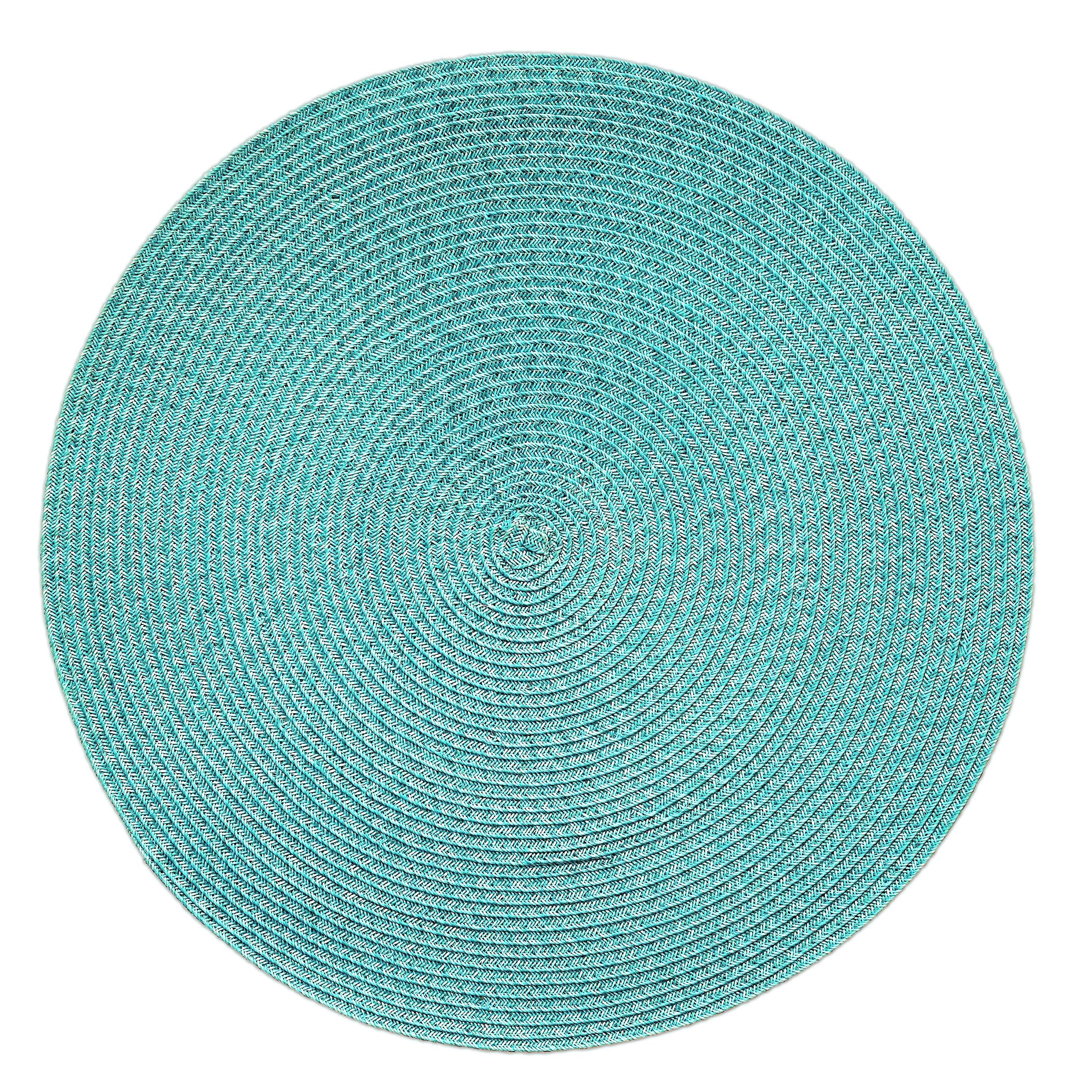 120-Piece Washable & Heat-Resistant Handcrafted Woven Polyester Table Mats Set - Round Turquoise Blue/Green Tuscany Design for Dining Table Decor, Party Centerpiece & Home Entertaining