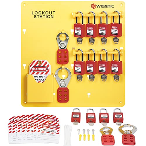 Wisamic Lockout Tagout Station - 12 Safety Locks, 4 Lockout Hasps & 20 Do Not Operate Tags for OSHA Compliance - Industrial Safety Equipment for Electrical Maintenance, Machine Repair & Workplace Safety