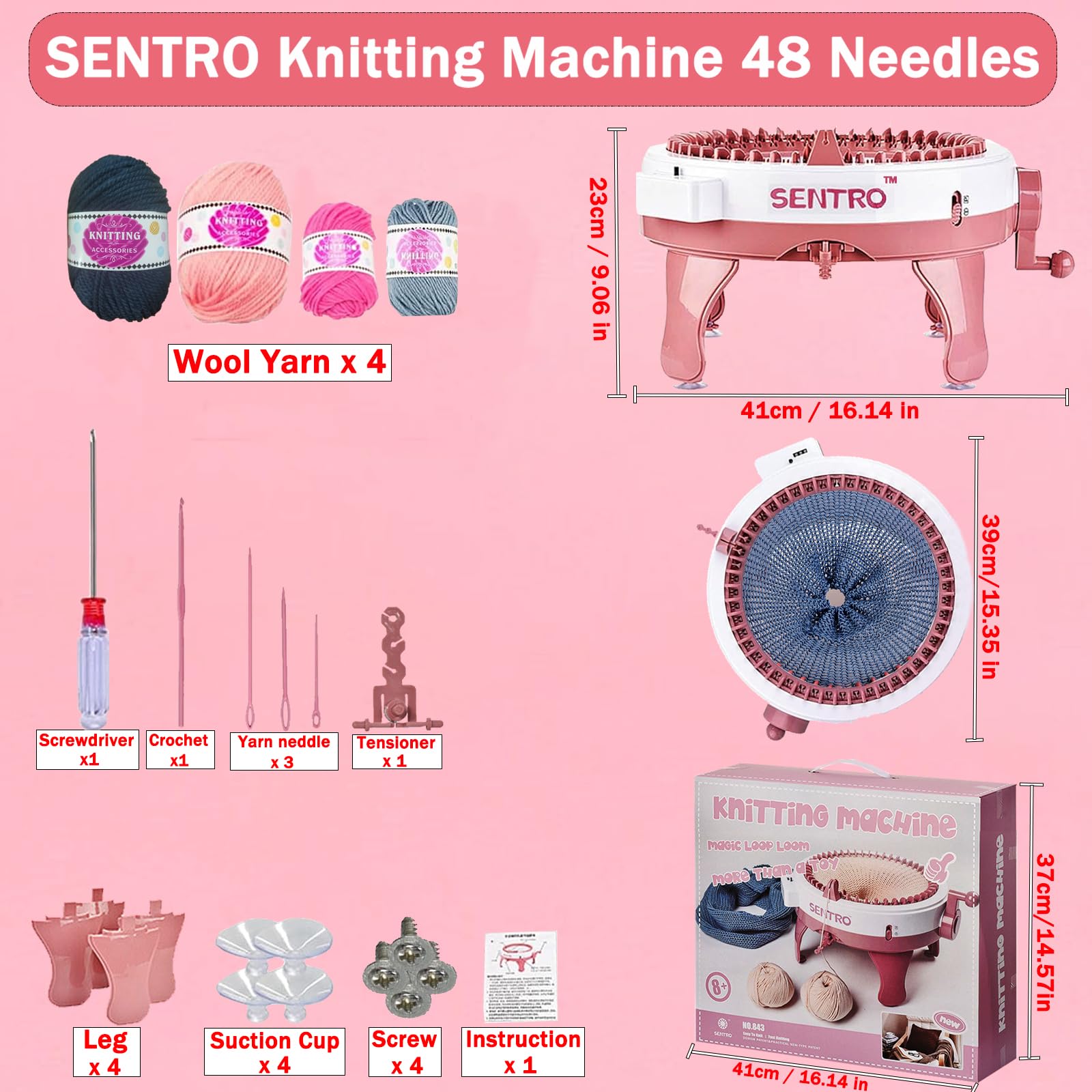 Sentro 48 Needle Knitting Loom Machine with Row Counter - Automatic Circular Knitting Machine for Adults & Beginners - Complete Kit for Making Hats, Scarves, Socks & Gloves - Perfect for DIY Crafts, Handmade Gifts & Home Knitting Projects