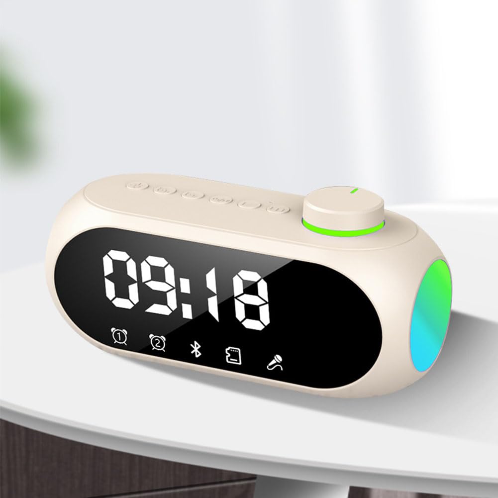 Portable Mini FM Radio Bluetooth Speaker with Hifi Sound, RGB Light, Dual Alarm Clock, Hands-Free Calling - Perfect for Home, Office, and Outdoor Use