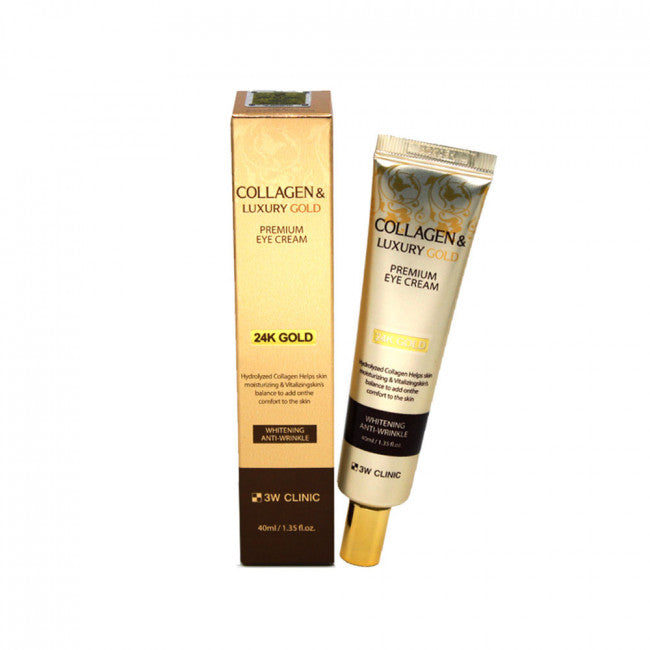 3W Clinic Collagen & Luxury Gold Premium Eye Cream 40ml - Anti-Aging, Dark Circle & Wrinkle Treatment - Perfect for Night Routine & Travel Skincare