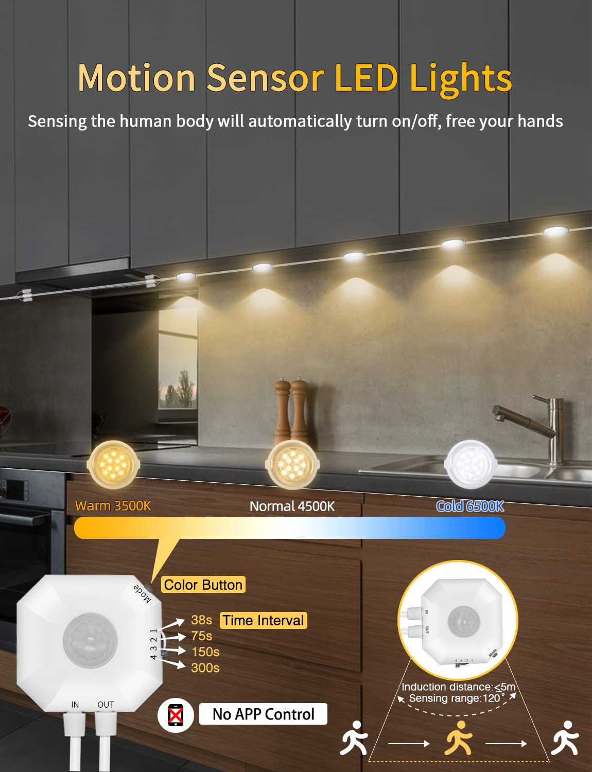 MATICOD Motion Sensor LED Under Cabinet Lights - 3 Pack White Kitchen Cupboard Lighting with Auto On/Off - Perfect for Pantry, Closet, Stairway & Nighttime Safety