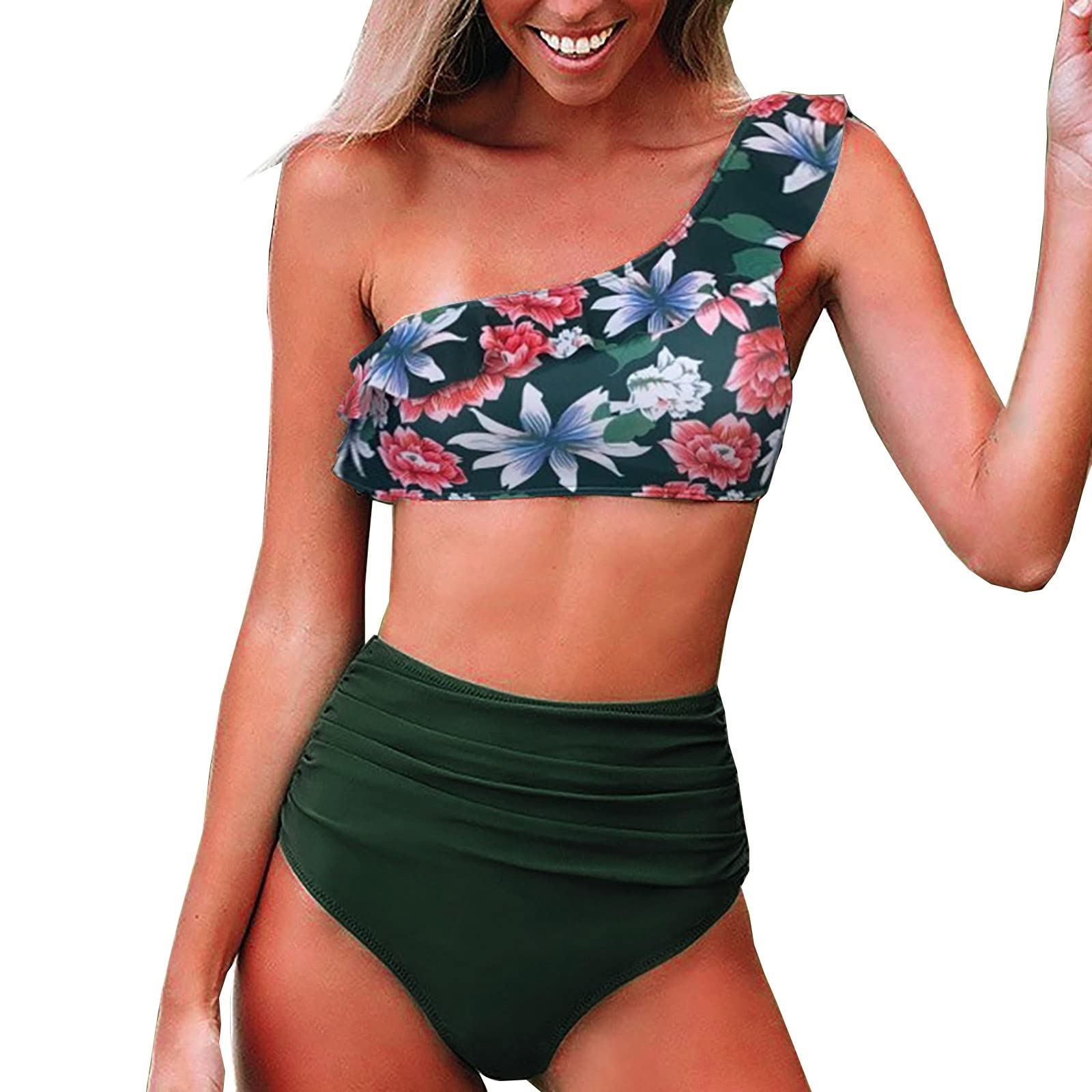 Sexy Push Up Bikini for Women - Printed High Waisted Swimsuit with Split Design for Beach & Pool - Perfect for Summer Vacation, Swimming, and Tropical Getaways