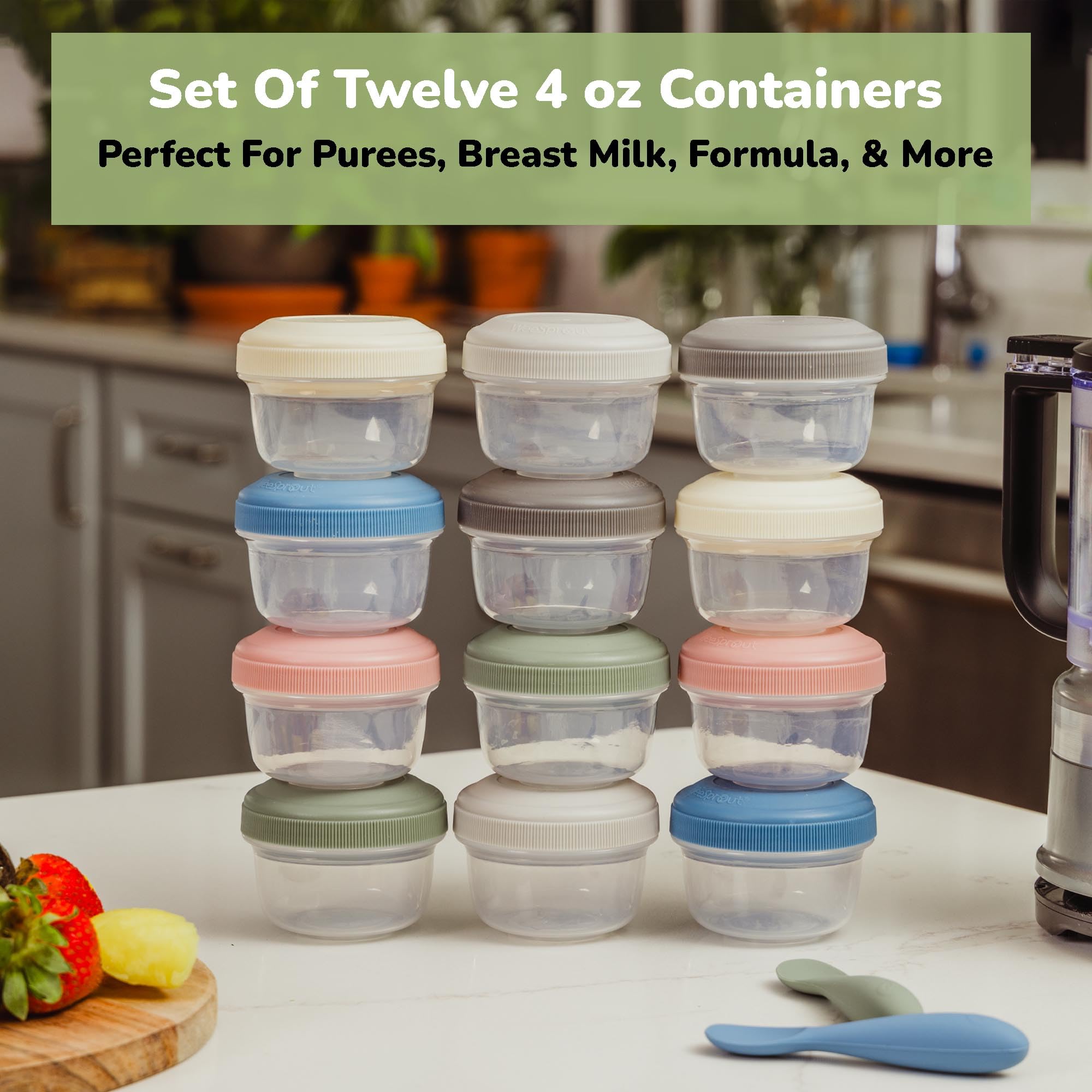 WeeSprout Leakproof Baby Food Storage Containers - 12-Piece Set of 4oz Small Plastic Containers with Secure Lids, BPA-Free, Freezer & Dishwasher Safe - Preserves Freshness, Nutrients & Flavor - Perfect for Baby Puree, Snacks, Meal Prep & On-the-Go Feeding (Matte Variety Pack)