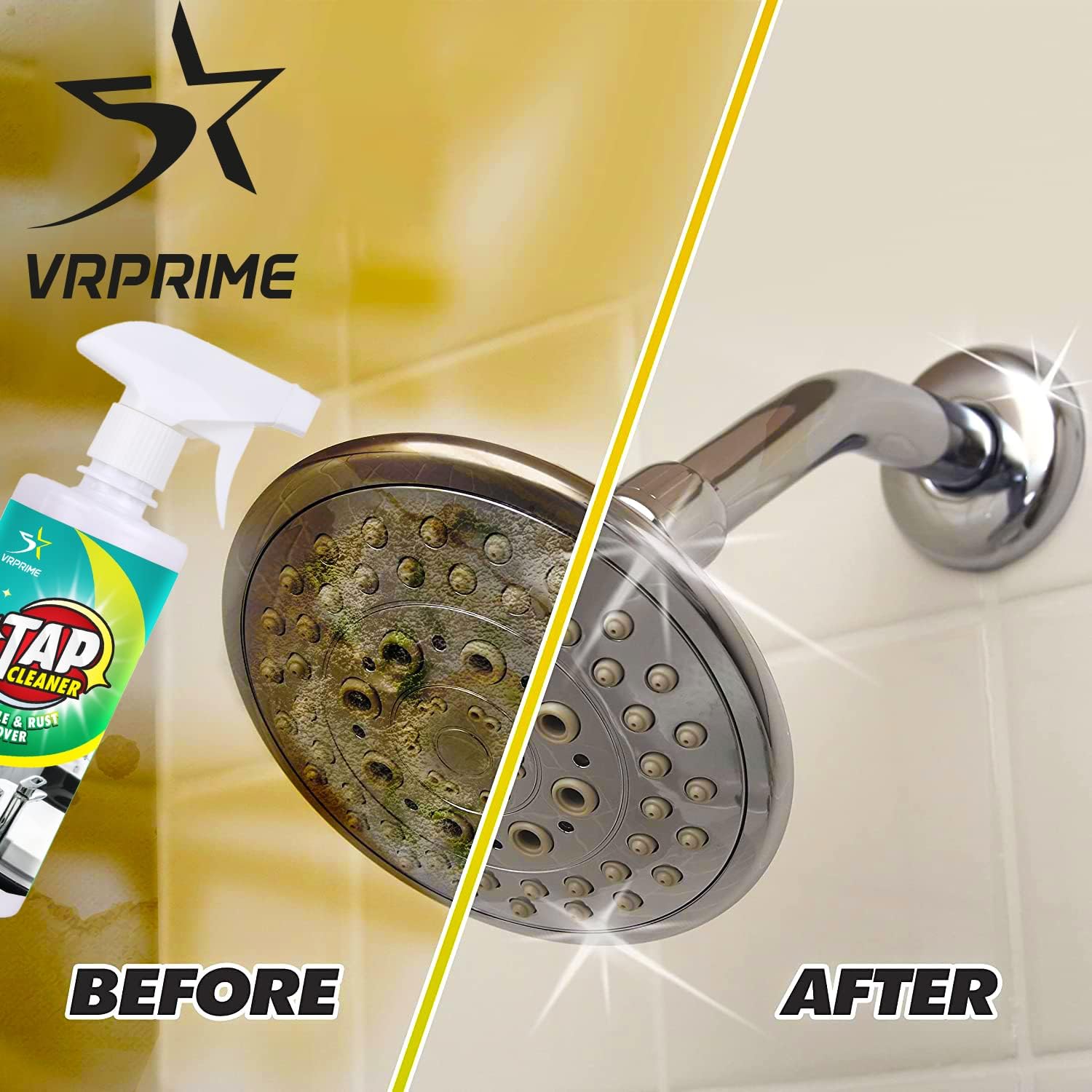 VRPRIME Tap Cleaner - Powerful Limescale & Hard Water Stain Remover for Bathroom Taps, Showers, Sinks & Tiles | All-Purpose Bathroom Cleaning Liquid for Stain Removal | Perfect for Kitchen, Bathroom & Glass Surfaces (500ml)