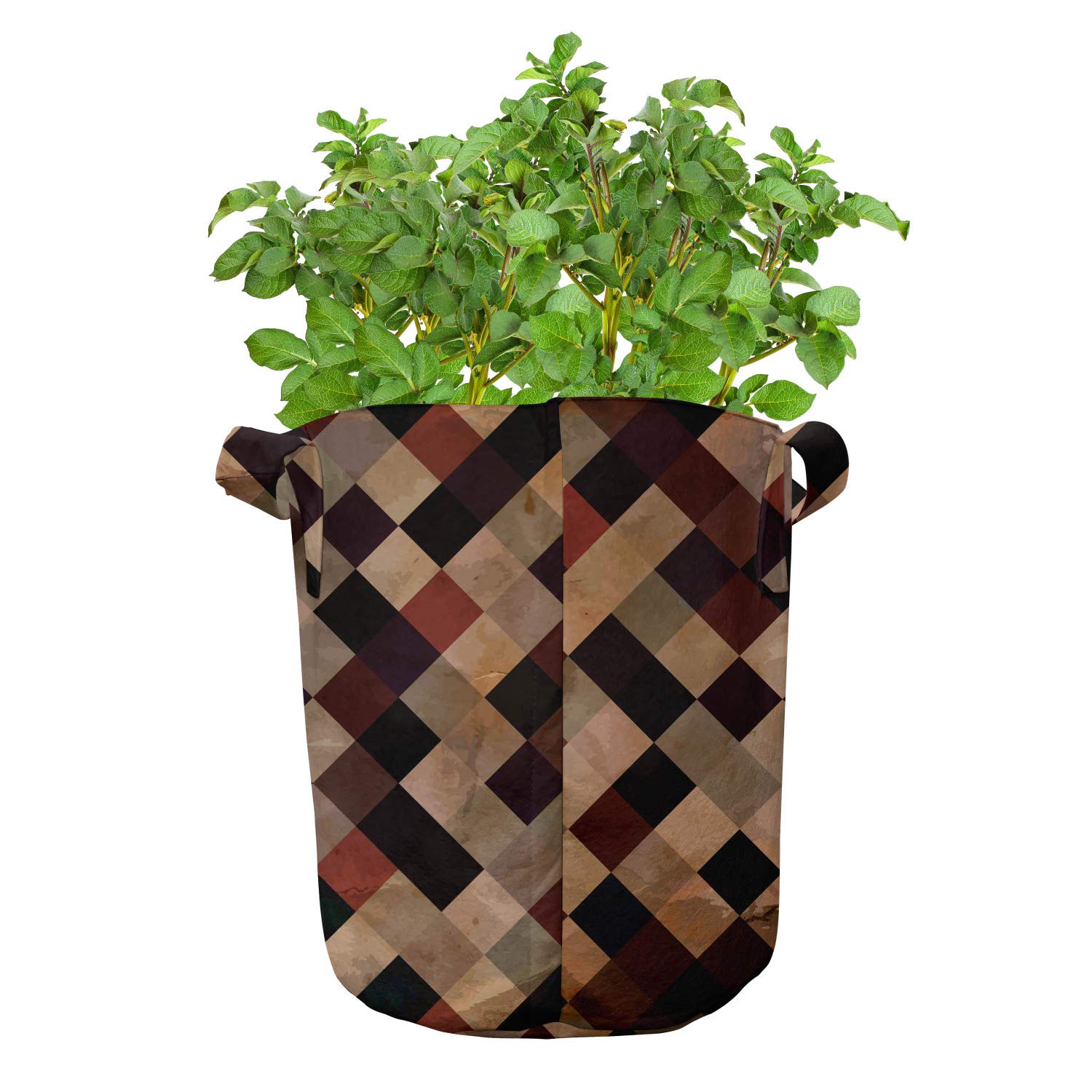 Ambesonne 5-Pack Heavy Duty 7 Gallon Fabric Grow Bags with Handles - Antique Brown Grid Design Plant Pots for Indoor/Outdoor Gardening, Vegetables, Flowers & Herbs