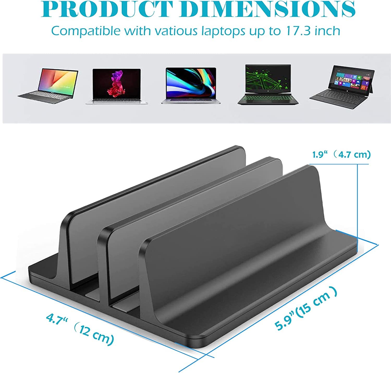 Double Slot Vertical Laptop and Tablet Stand - Space Saving Organizer for MacBook, Chromebook, iPad & Smartphone (Black) | Perfect for Home Office, Desk Organization & Workspace Efficiency