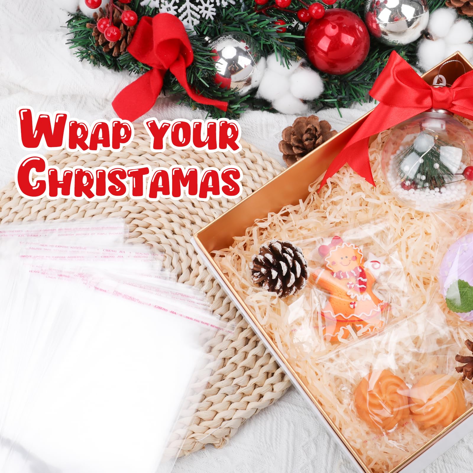 200 Pcs 4x6 Inch Clear Self Sealing Cellophane Cookie Bags - Bakery Packaging, Gift Wrapping & Party Favors for Cookies, Candies, Treats & Small Gifts