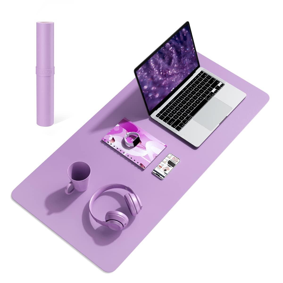 YSAGi Non-Slip Leather Desk Pad - Waterproof Laptop Keyboard Mat & Table Protector, Large Mouse Pad for Office, Home, Work & Decor (Purple, 31.5