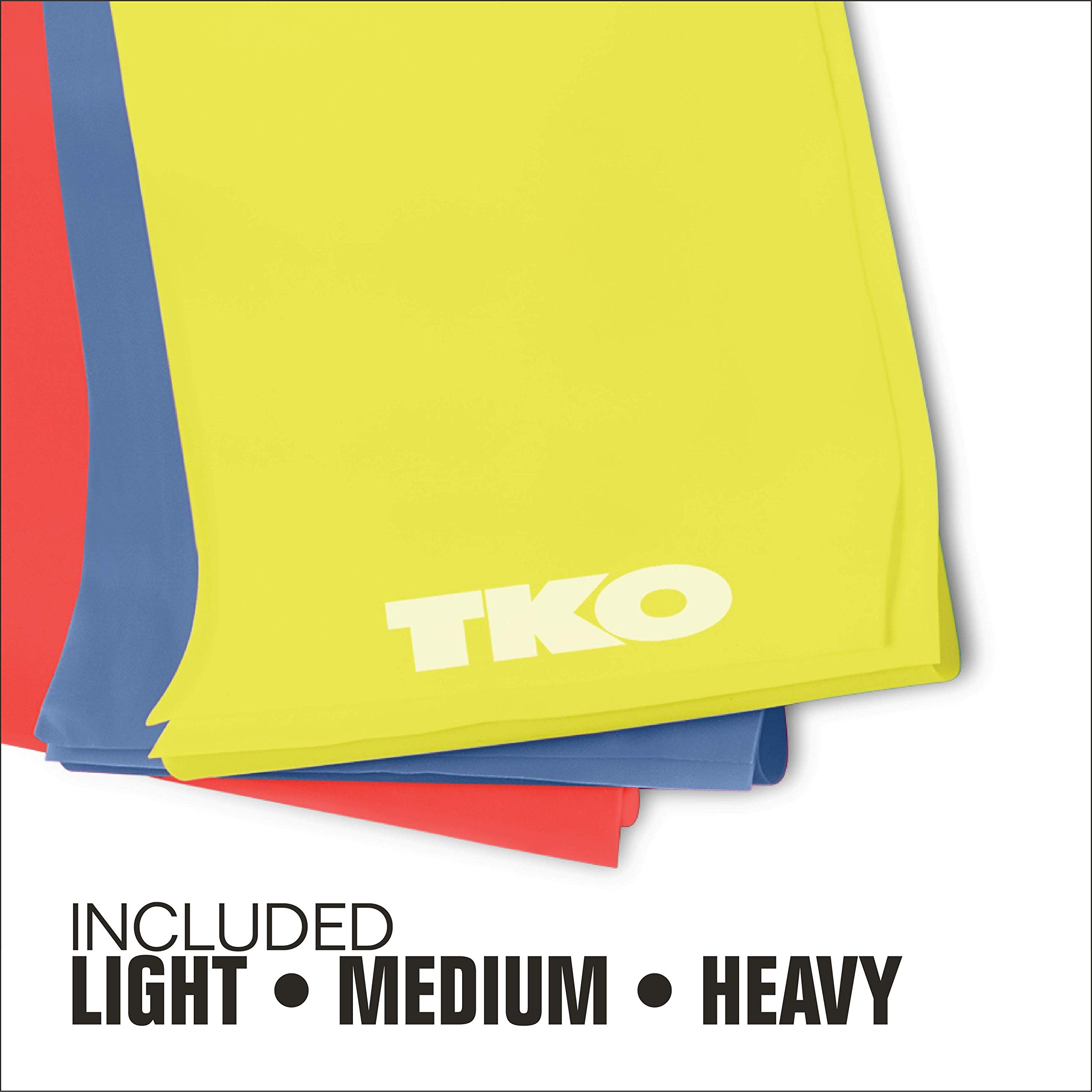 TKO Resistance Bands Set - 3 Pack with Light/Medium/Heavy Levels - Premium Elastic Exercise Bands for Home Gym, Physical Therapy & Full Body Workouts (Ideal for Women & Men) - Perfect for Strength Training, Yoga, Pilates and Rehabilitation Exercises