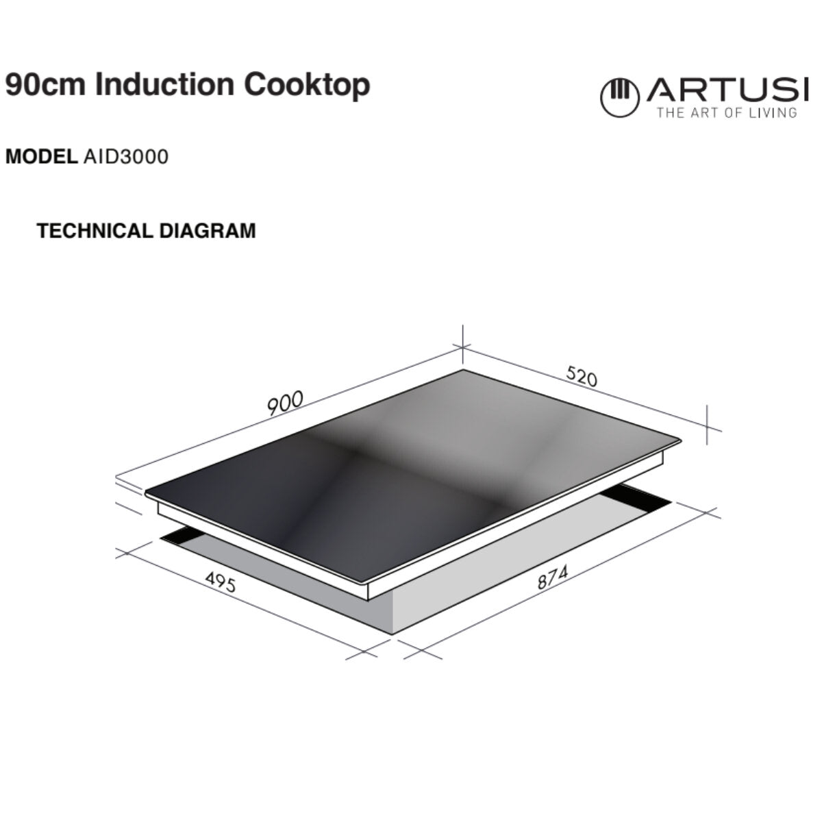 Artusi 90cm Induction Cooktop AID3000 - Energy Efficient Electric Stove with Touch Control for Modern Kitchens | Perfect for Home Cooking, Restaurants & Commercial Use