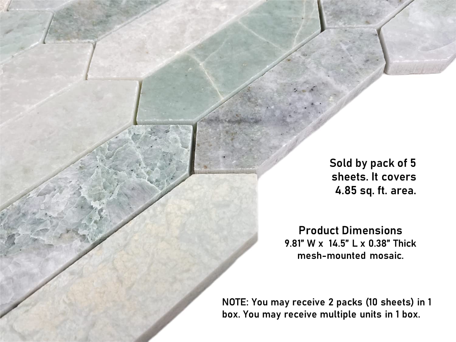 Premium Ming Green Long Picket Pattern Marble Mosaic Tile - Polished Finish for Floor & Wall - 5 Sheet Pack (4.85 Sqft) - Perfect for Kitchen Backsplash, Accent Walls, Bathroom Decor & Modern Interior Design