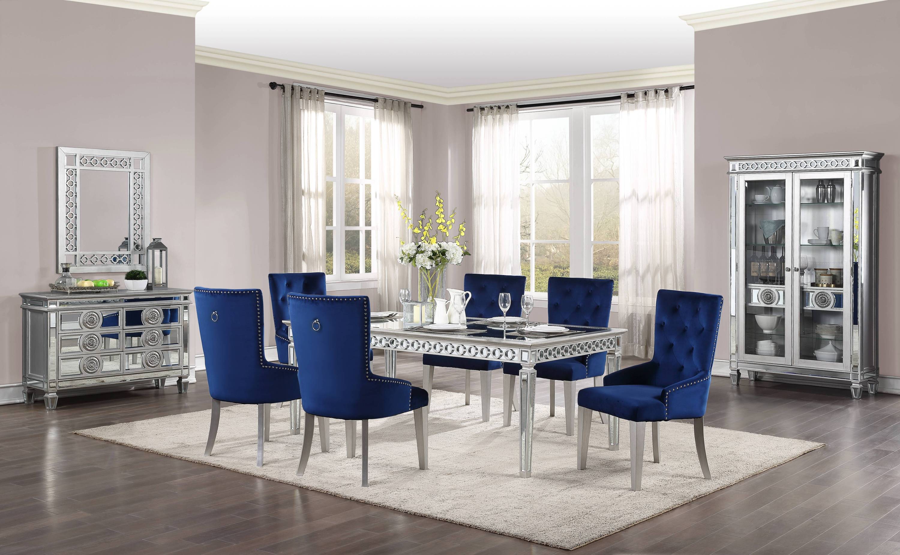 Blue and Antique Platinum Tufted Side Chair - Elegant Accent Chair for Living Room, Bedroom, or Office Decor
