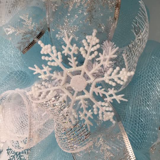 Handmade Frozen Winter Deco Mesh Wreath with Snowballs - Christmas Door Decor, Holiday Home Decoration, Seasonal Front Porch Decor for Winter & Xmas