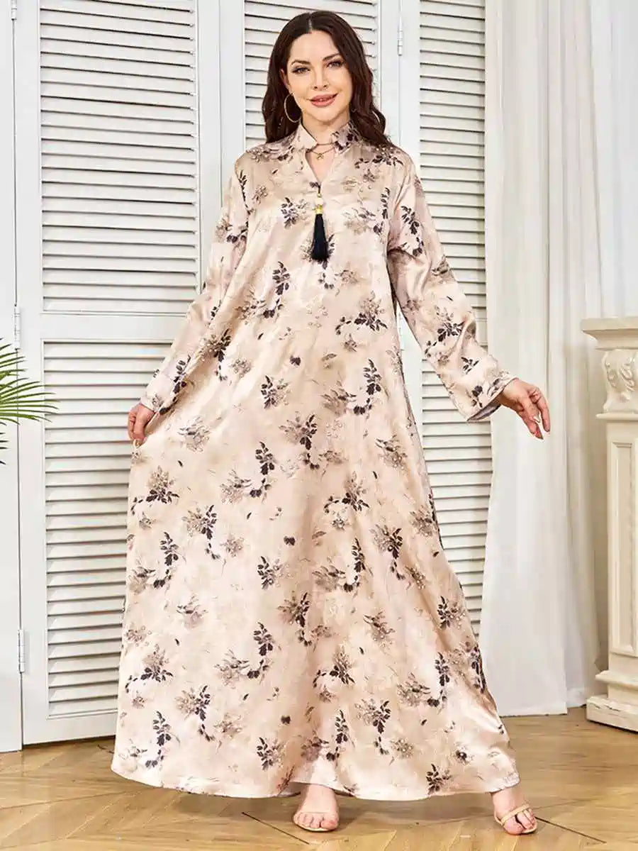 Elegant Hotfix Rhinestone Embroidered Tassel Caftan Dress for Women - Perfect for Eid, Weddings, and Special Occasions #25375