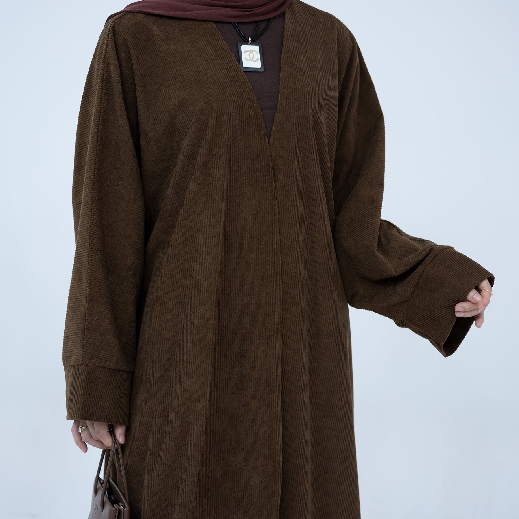 Melissa Corduroy Autumn Duster Coat in Chocolate Brown | Women's Longline Cardigan Jacket for Fall & Winter | Perfect for Office Wear, Casual Outfits and Layering