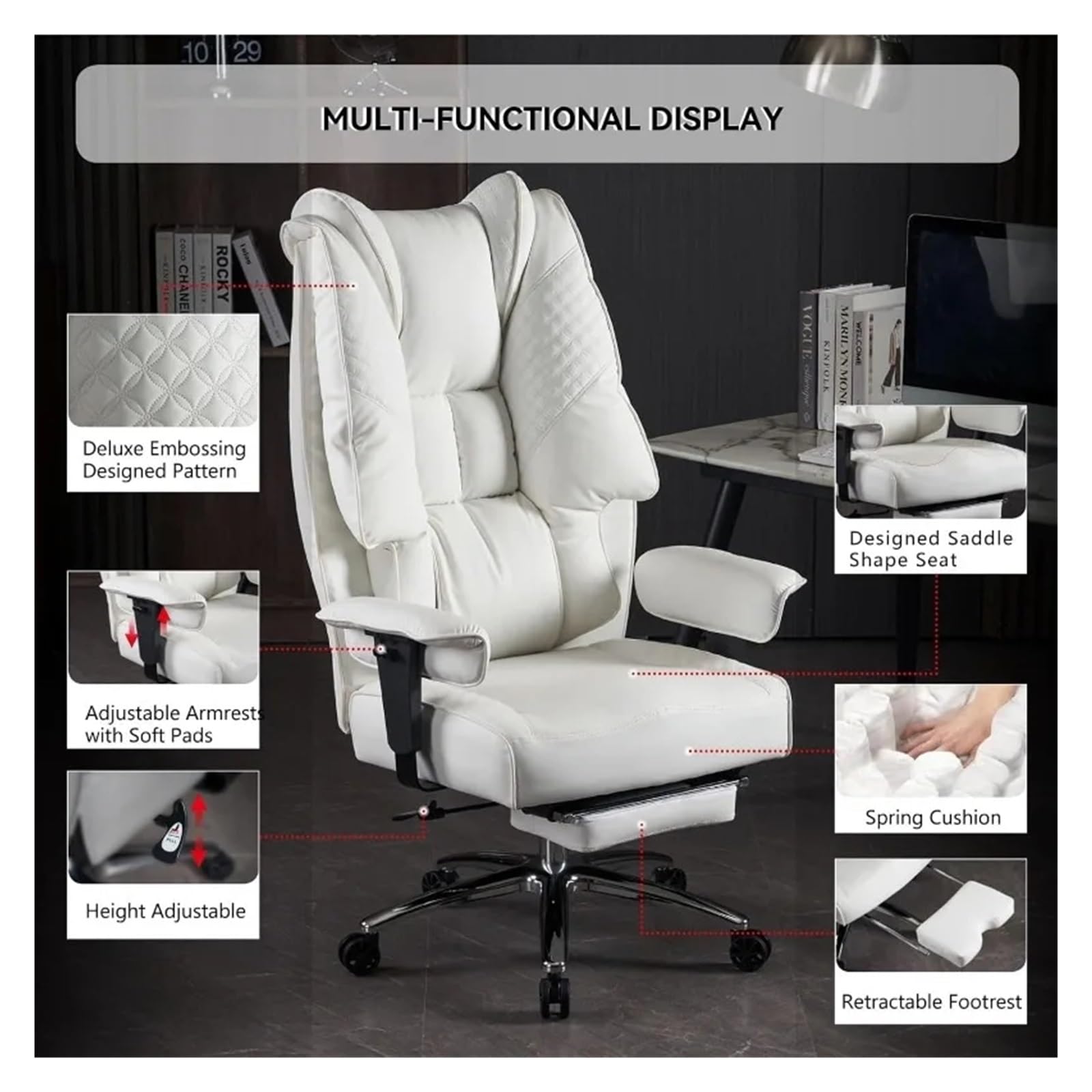 FKLGJFO Excebet Big and Tall Office Chair 400lbs Capacity - Wide Seat Leather High Back Executive Chair with Footrest - Perfect for Home Office, Gaming & Conference Rooms