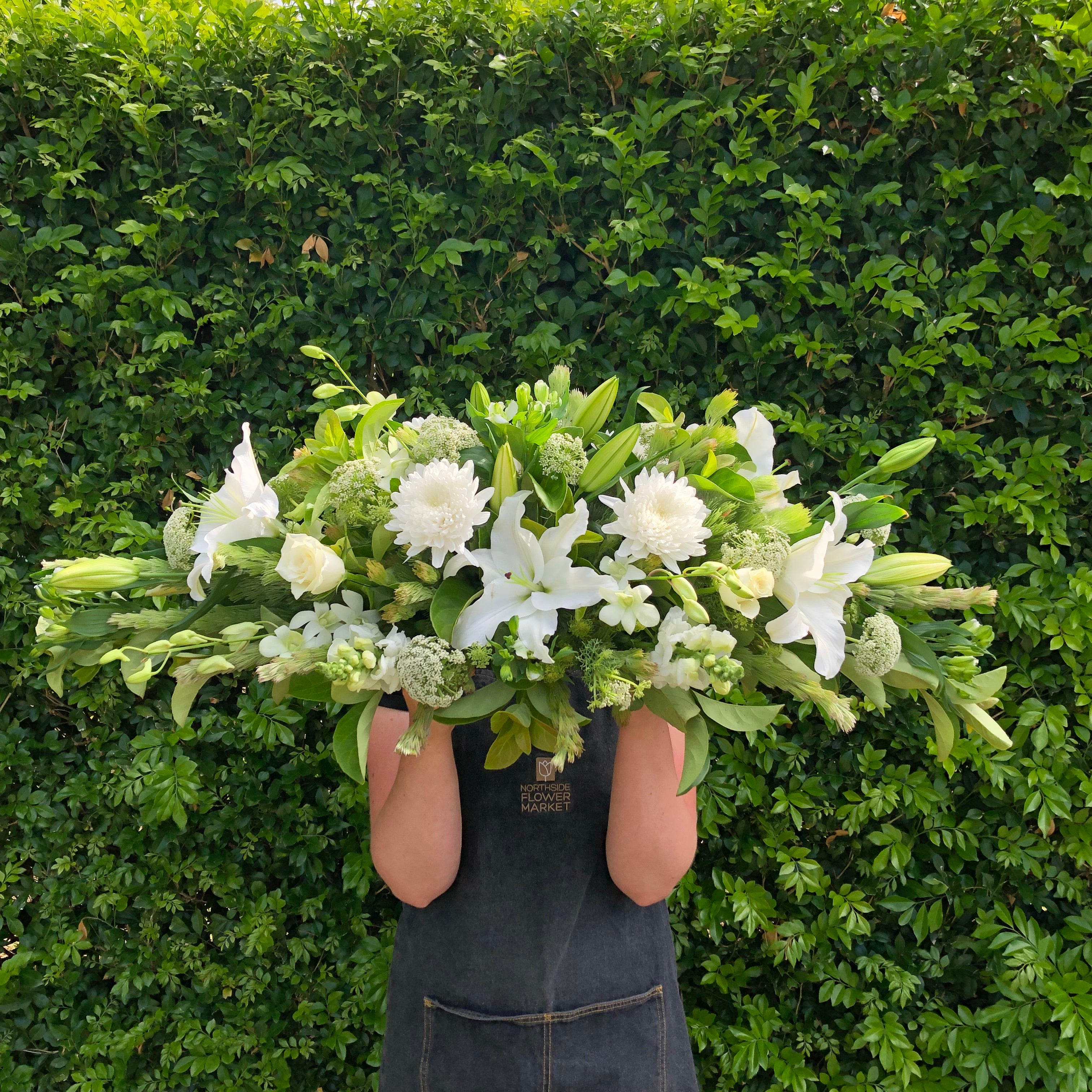 White Casket Spray - Elegant Funeral Floral Arrangement for Memorial Services & Sympathy Tributes