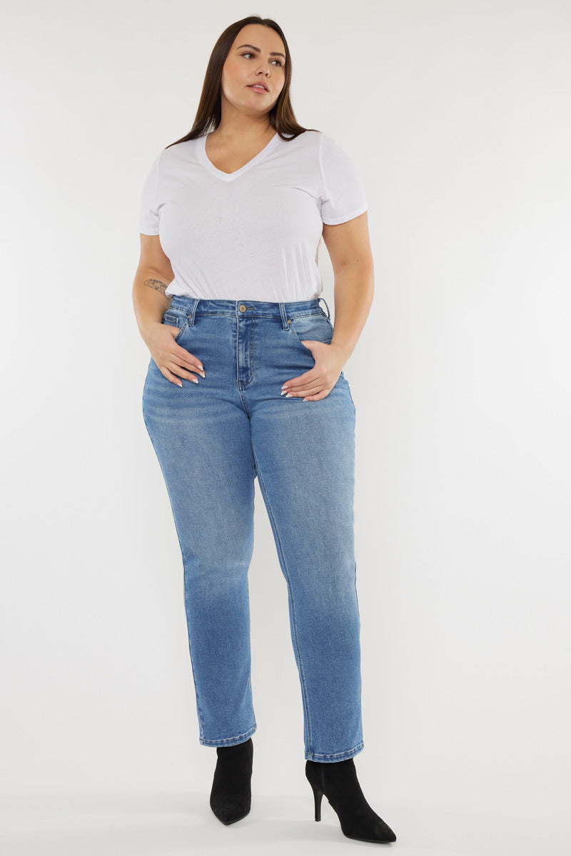 Alannah Essentials High Rise Slim Straight Leg Jeans for Women - Plus Size Denim Pants for Casual Wear, Office & Everyday Outfits