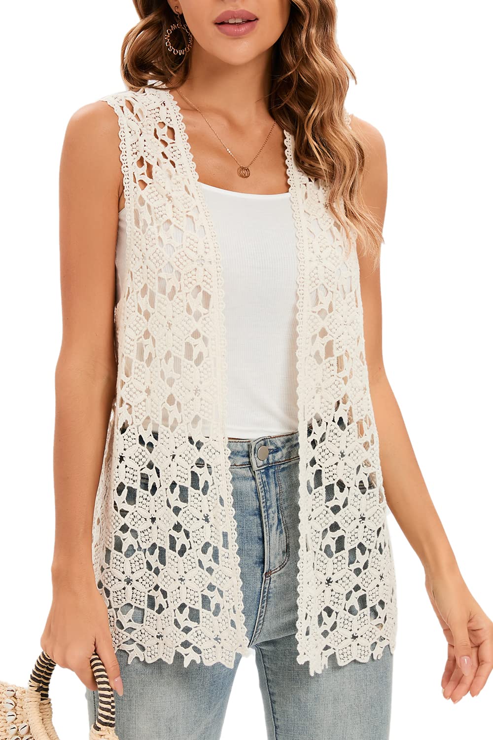 Women's Cotton Lace Vest - Boho Lightweight Crochet Sleeveless Cardigan for Summer, Beach, and Casual Outfits | Perfect for Layering and Outdoor Activities