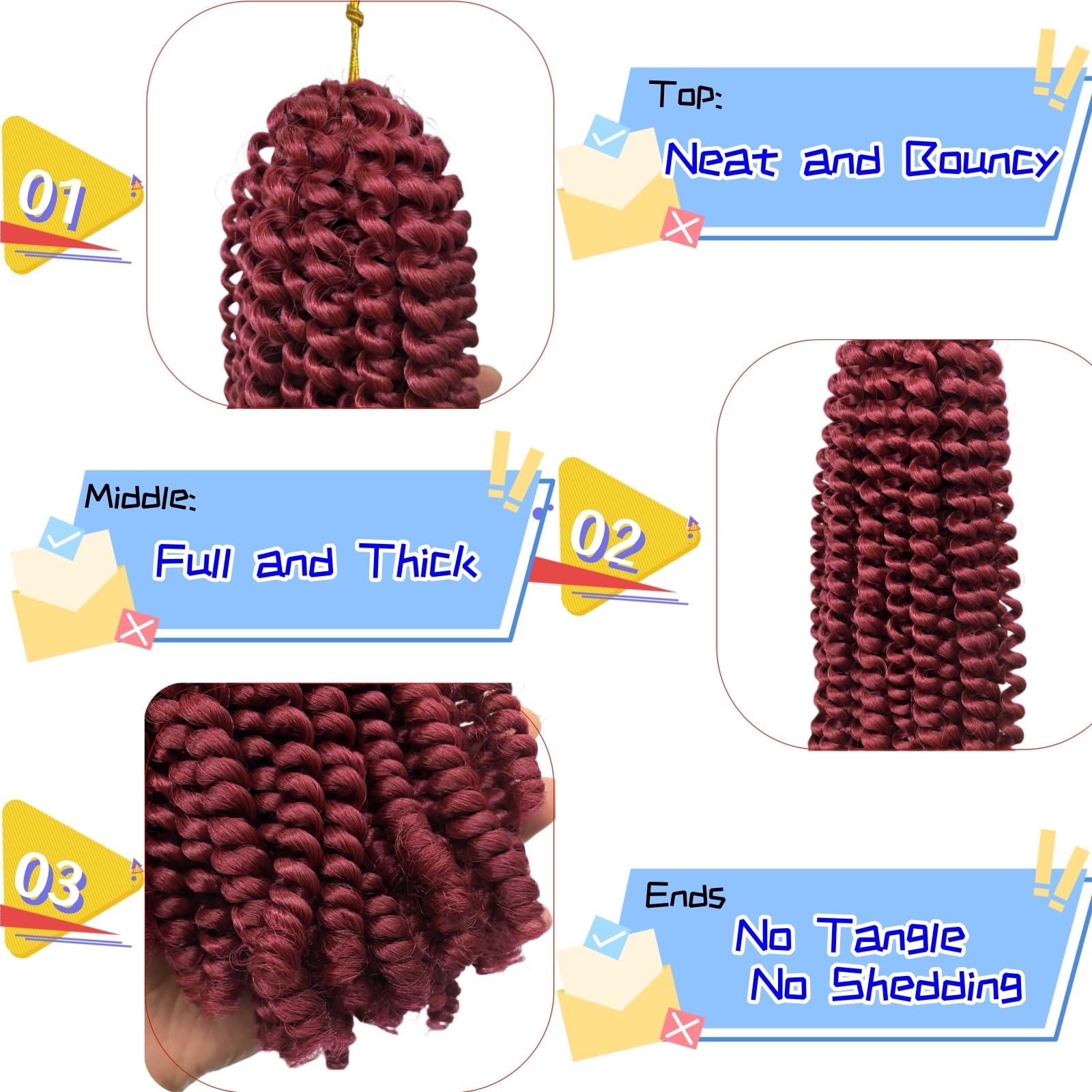 StarWell Burgundy Spring Twist Hair - 8 Inch Synthetic Braiding Hair for DIY Hairstyles | Soft & Natural Looking Curly Hair Extensions | Perfect for Box Braids, Twist Outs & Protective Styles (Pack of 1)