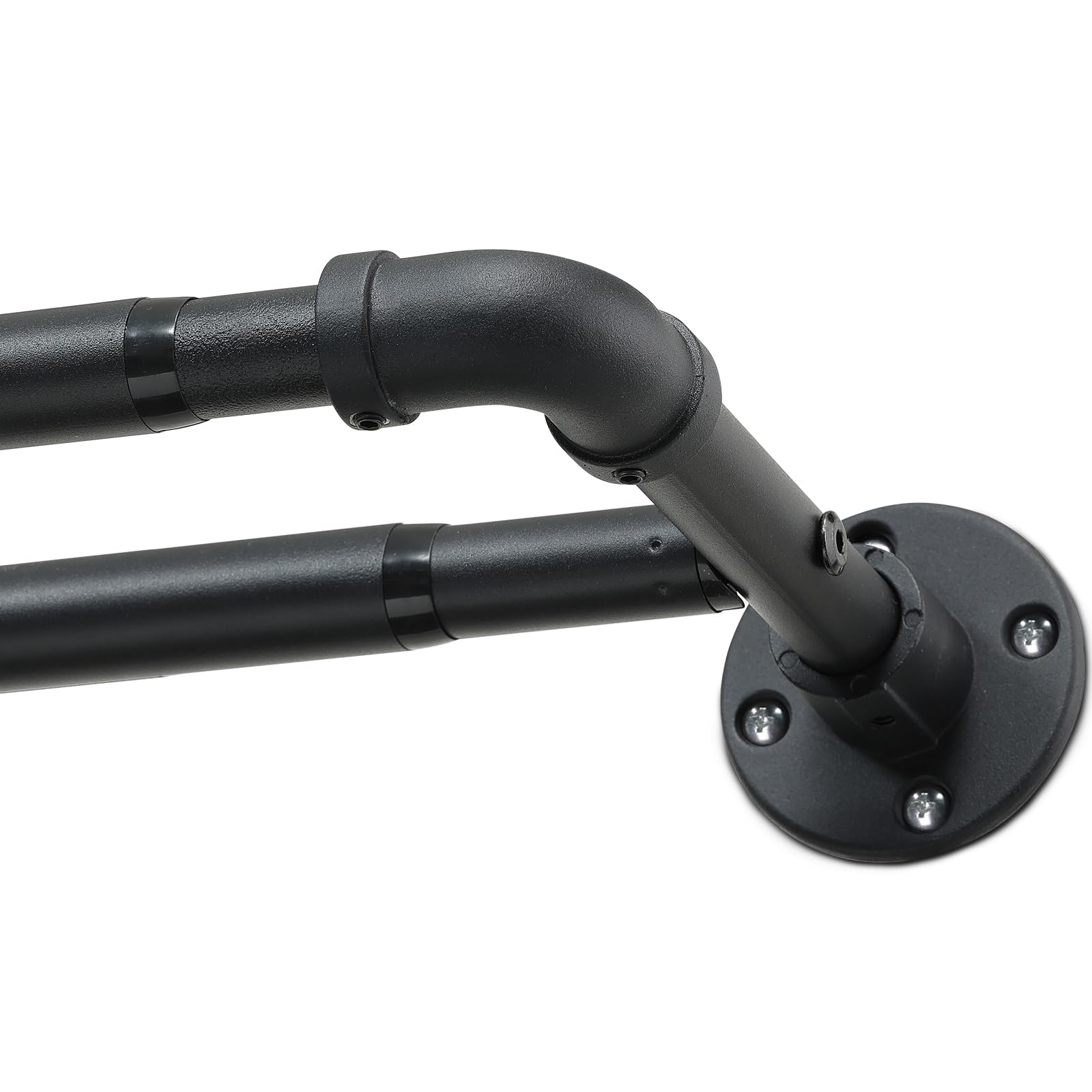 28 to 48 Inch Heavy Duty Double Curtain Rod Set - 1 Inch Industrial Strength Adjustable Telescoping Blackout Rods for Windows (Black) | Perfect for Living Room, Bedroom & Outdoor Use