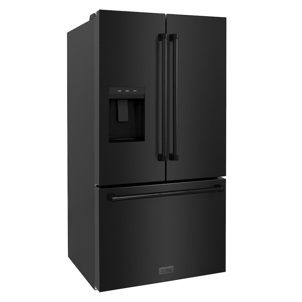 ZLINE 36 Inch 28.9 Cu. Ft. Standard Depth French Door Refrigerator with External Water Dispenser & Dual Ice Maker - Fingerprint Resistant Black Stainless Steel (RSM W 36 BS) - Perfect for Modern Kitchens & Entertaining Spaces