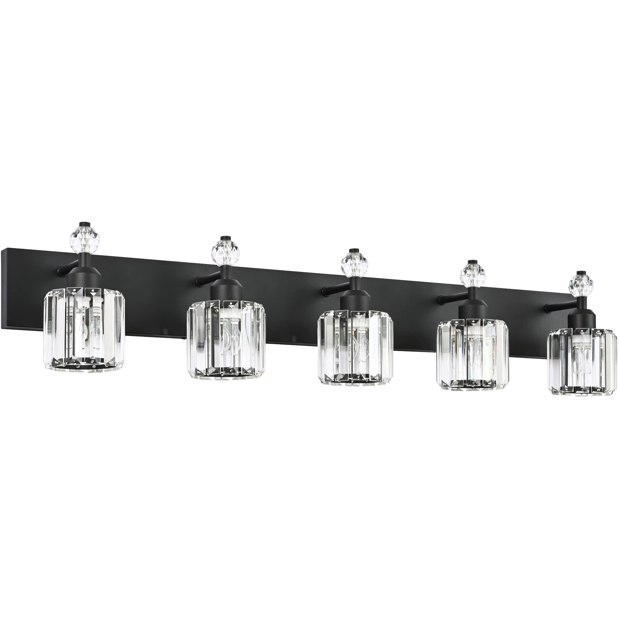 Modern Black Crystal Bathroom Vanity Light Fixture - 5-Light Wall Sconce for Mirror Lighting, Elegant Bathroom Decor (Perfect for Master Bath, Powder Room, and Spa-Style Vanity Areas)