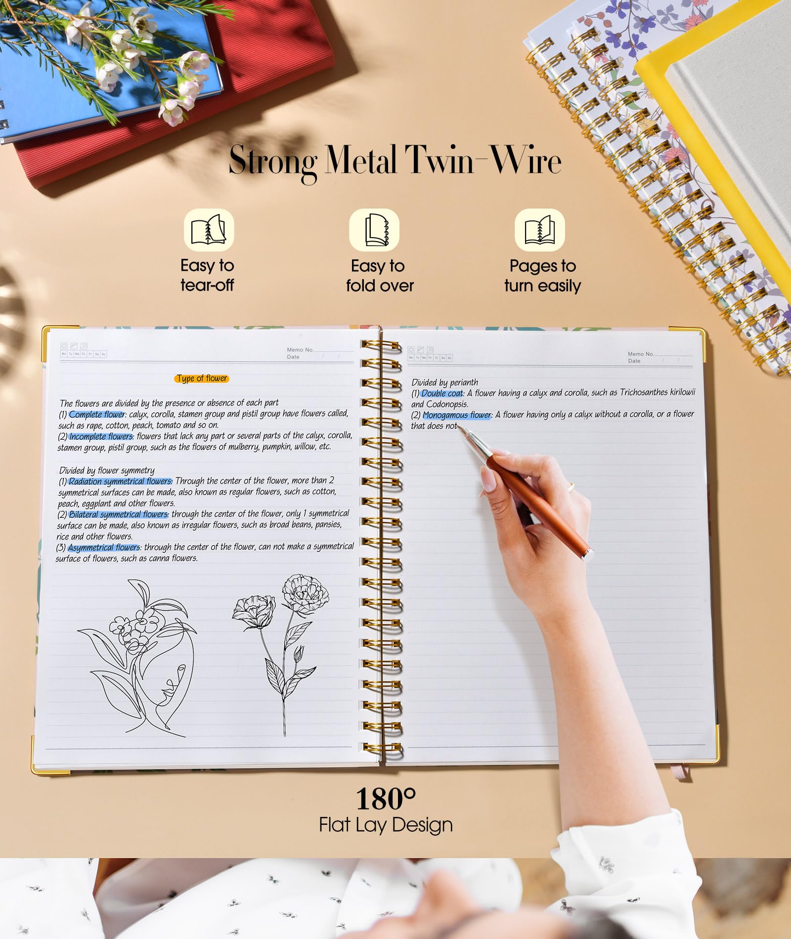 Premium Spiral Notebook for Women - 200 Pages Lined Journal, 8.5