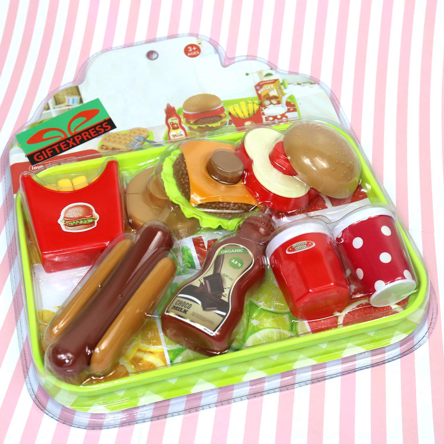 Kids Pretend Play Fast Food Cooking Set - Hamburger, Hot Dog, Fries, Soda & Condiments for Imaginative Role Play | Perfect for Birthday Gifts & Kitchen Toy Fun