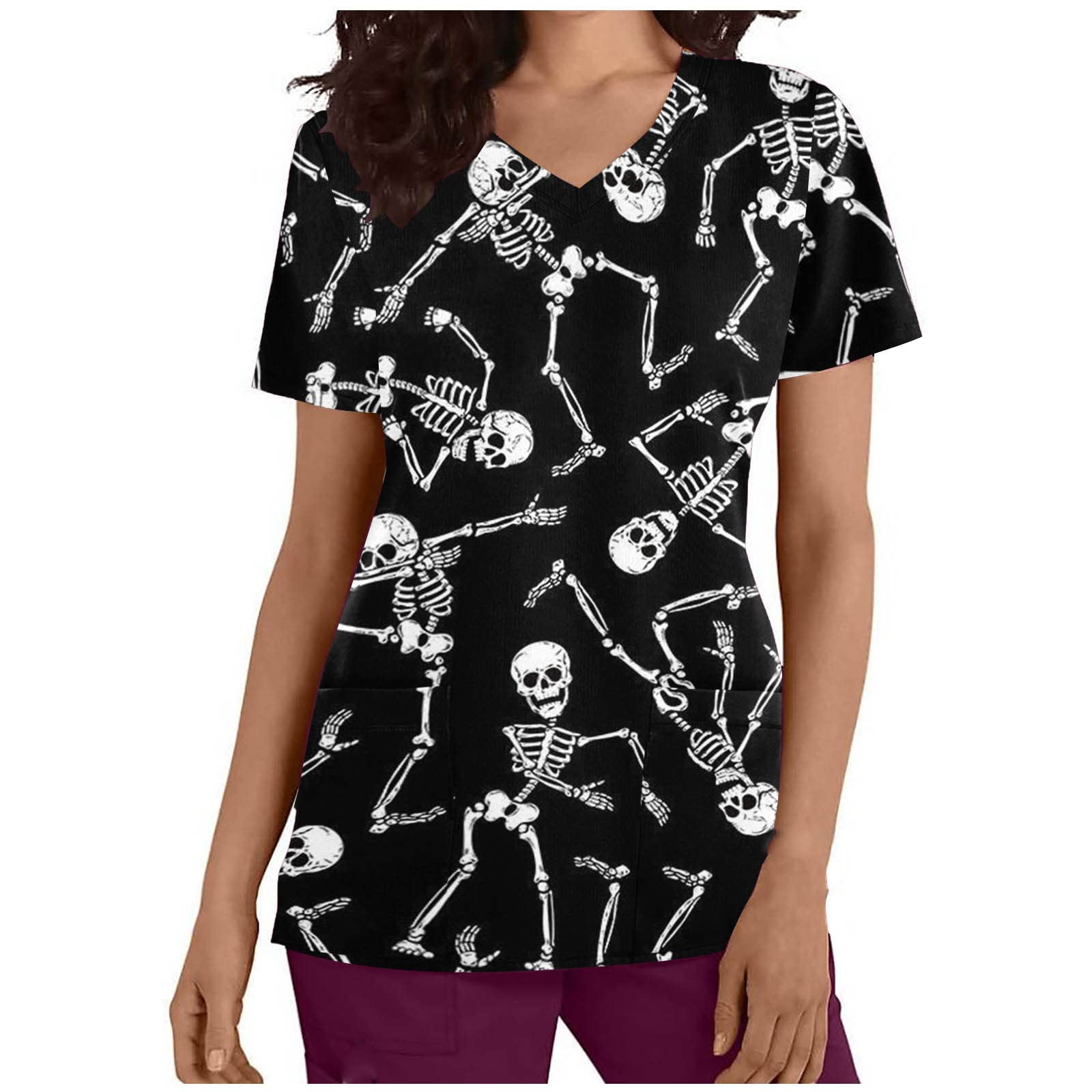 Wirziis Women's Halloween Nursing Tops - Cute Cat Print Short Sleeve Workout Blouse, Casual Basic Tee for Summer | Comfortable Maternity Shirt for Nursing Moms, Halloween Costume & Everyday Wear