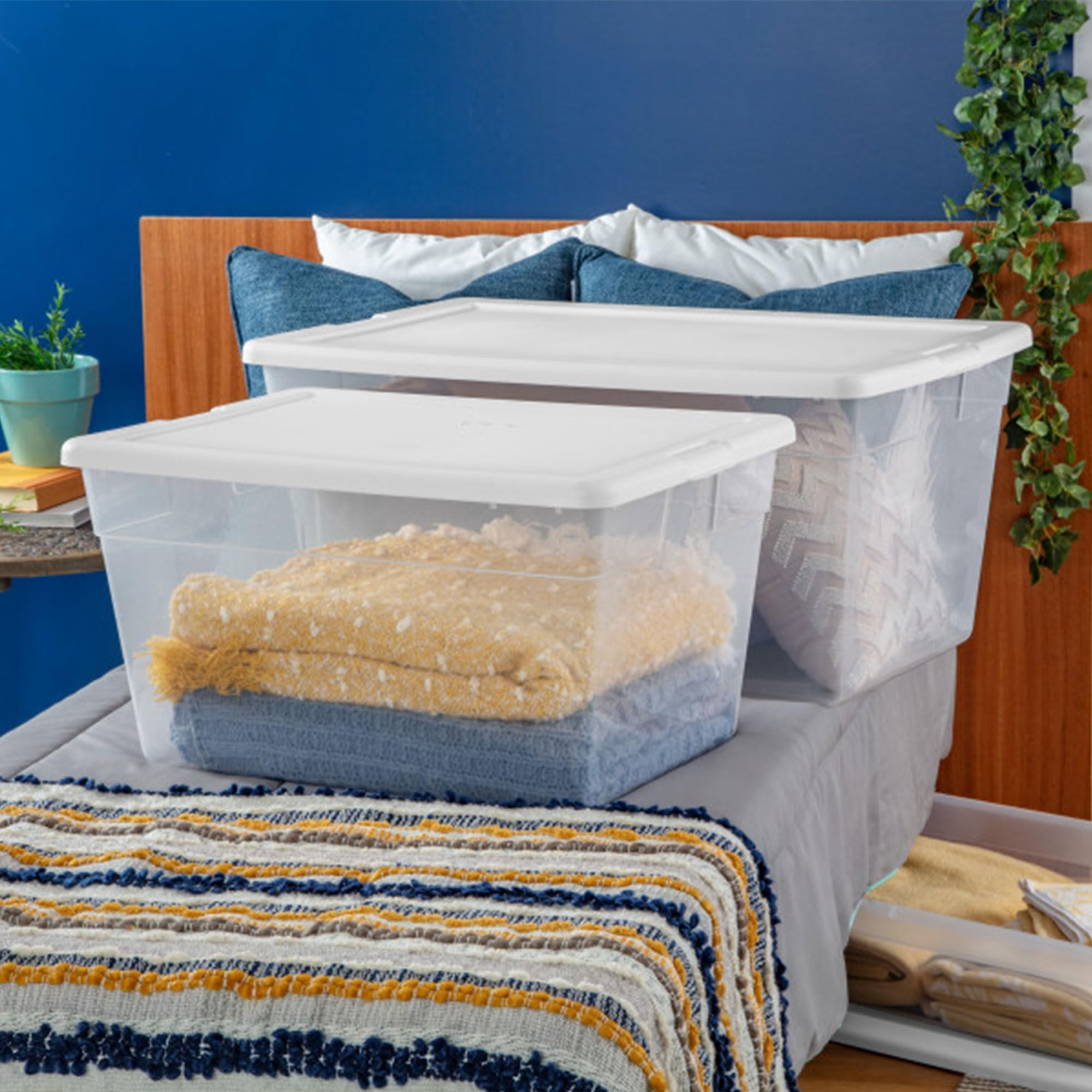 Sterilite 12-Pack 90 Quart Clear Plastic Storage Bins with Snap-On Lids - Stackable Organizer Boxes for Home, Office, Garage & Closet Organization