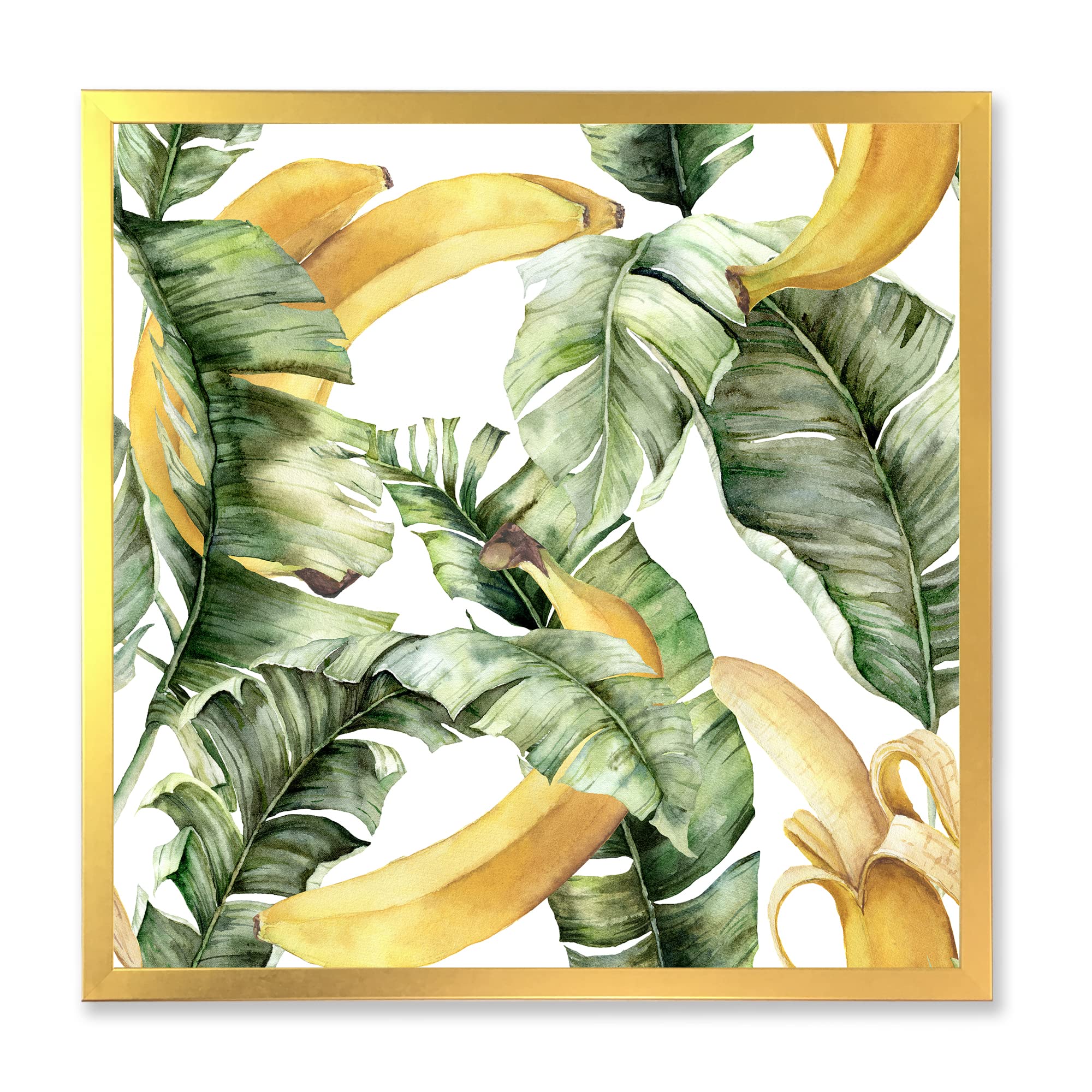 DesignQ Ripe Bananas With Leaves Nautical & Coastal Framed Wall Art - Tropical Beach House Decor for Living Room, Bedroom & Bathroom