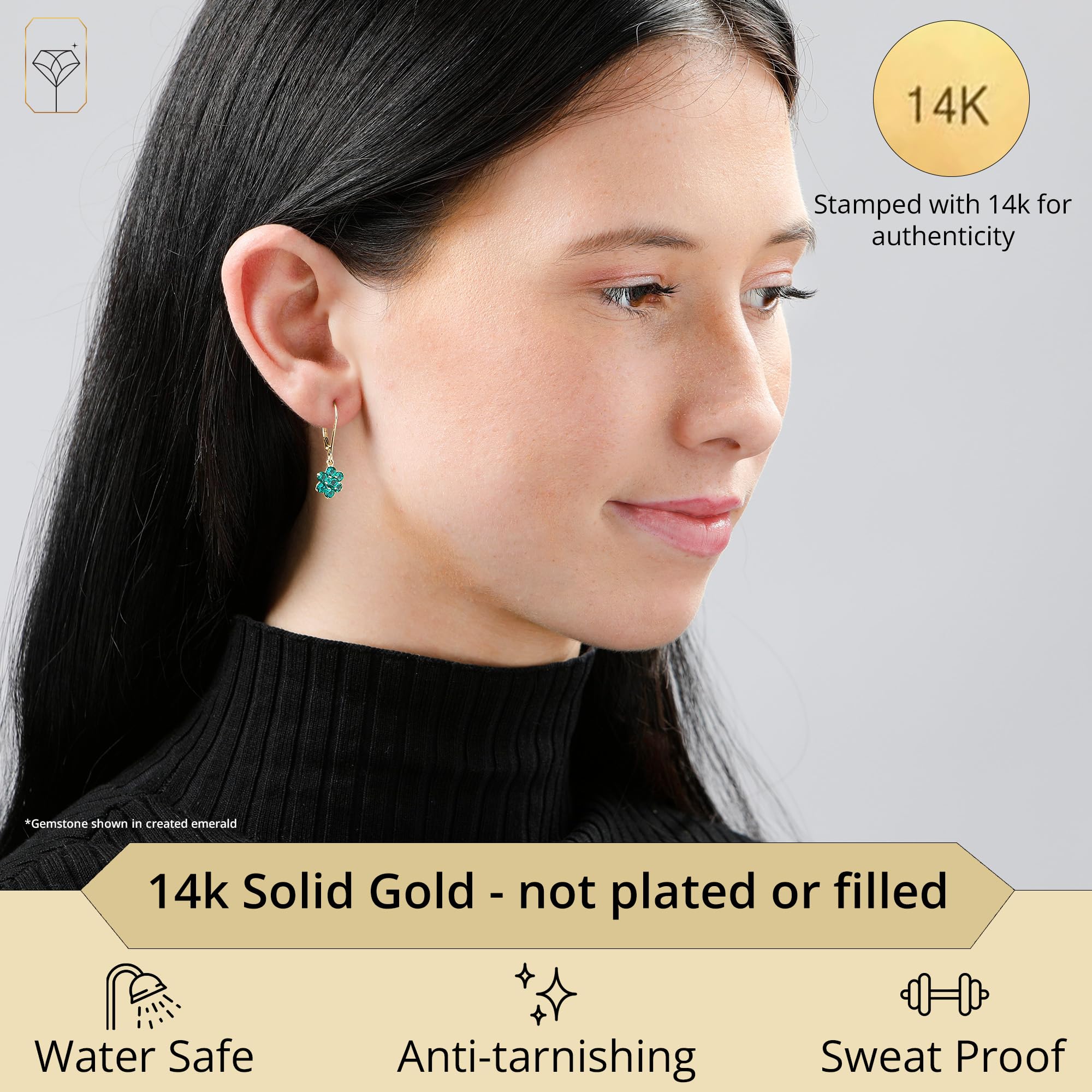 14K White or Yellow Gold Gemstone Flower Dangle Earrings for Women - Leverback Birthstone Jewelry | Perfect for Weddings, Birthdays & Special Occasions | MAX + STONE
