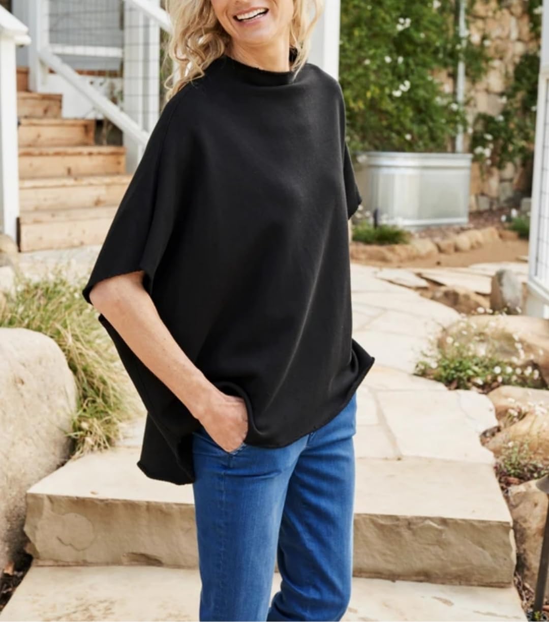 Women's 3/4 Batwing Sleeve Pullover Sweatshirt - Oversized Funnel Neck Capelet Top for Casual Wear & Workout | Comfortable Loungewear for Yoga, Running & Everyday Fashion