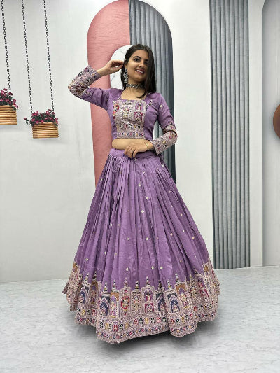 Lavender Vichitra Embroidered Lehenga Choli Set - Traditional Indian Bridal Wear for Weddings & Festivals | Perfect for Sangeet, Mehendi & Reception Ceremonies