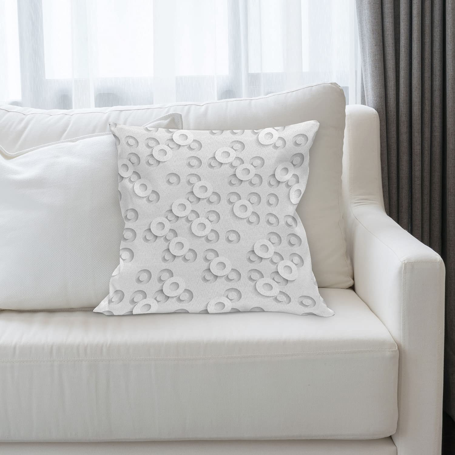Ambesonne Geometric Circle Throw Pillow Cover 18x18 Inches - Modern Dispersed Ring Motifs with Structural Circuit Bands, Western Art Design Square Decorative Cushion Case in Grey - Perfect for Living Room, Bedroom, Sofa & Home Decor