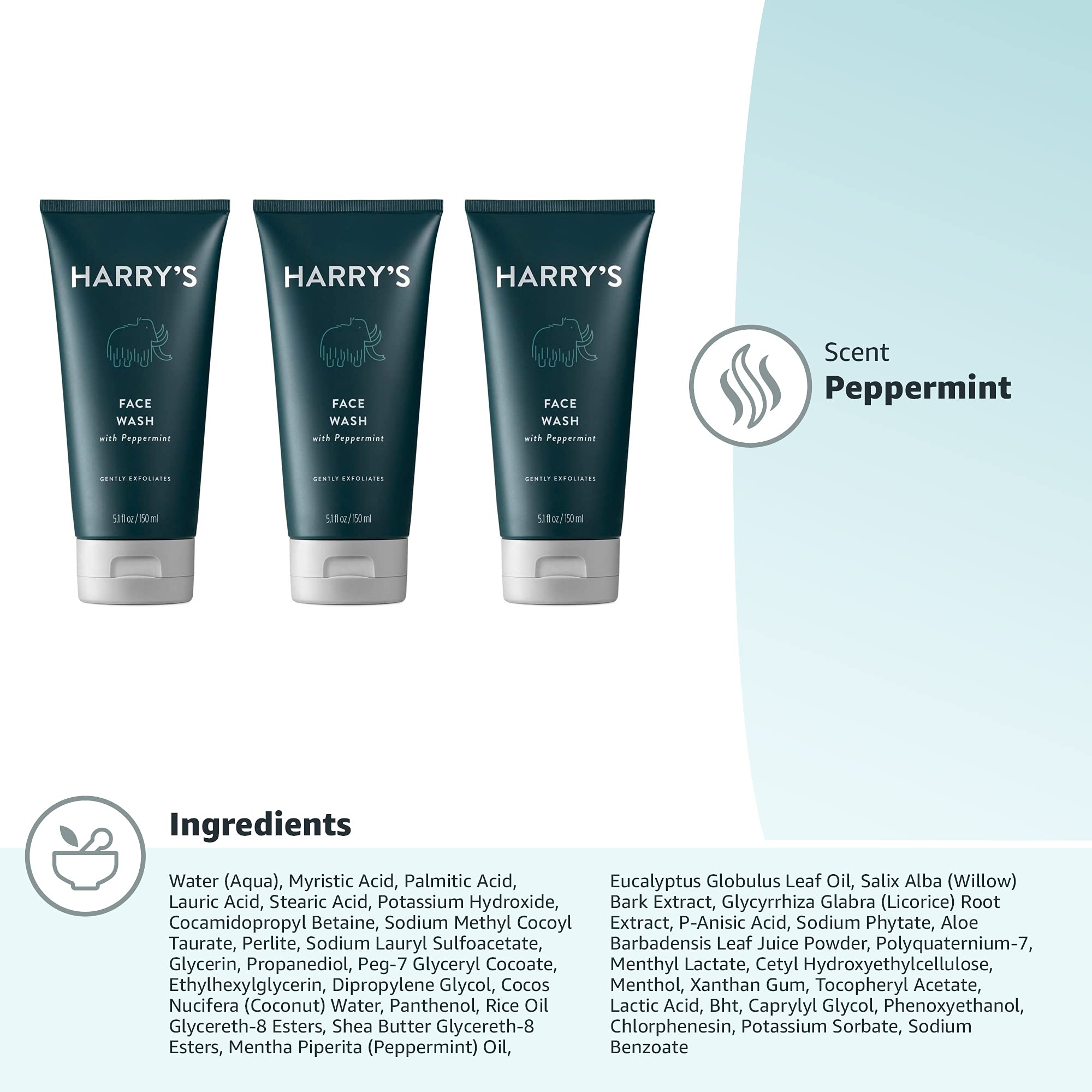 Harry's Exfoliating Face Wash for Men - Gentle Volcanic Rock Scrub Facial Cleanser, Dermatologist Tested, 5.1 Fl Oz (3 Pack) | Deep Cleansing & Exfoliating for Oily & Acne-Prone Skin | Daily Skincare Routine & Post-Shave Care