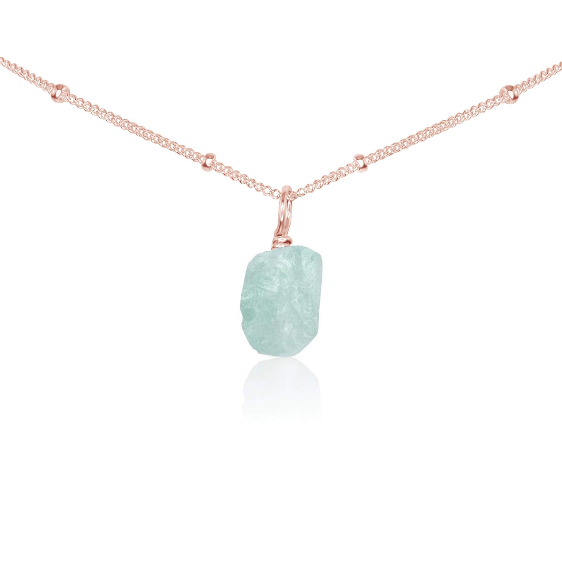 Tiny Rough Aquamarine Gemstone Pendant Choker Necklace - Natural Blue Stone Jewelry for Women - Perfect for Boho Style, Beach Wedding & Everyday Wear