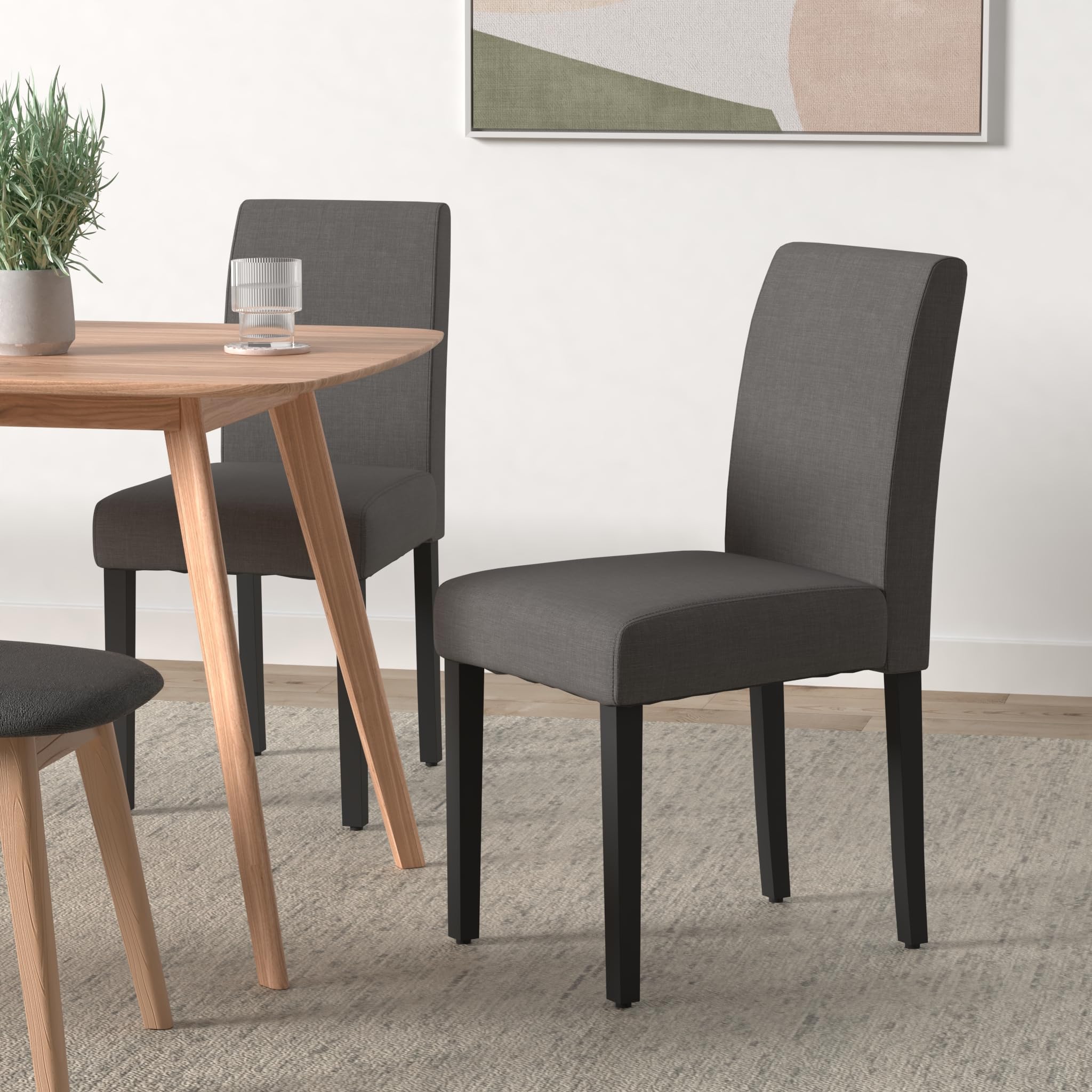 Best Massage Dining Chairs Set of 4 - Solid Wood Parsons Chairs for Kitchen, Dining Room & Living Room - Comfortable Grey Upholstered Seating for Home & Office Use