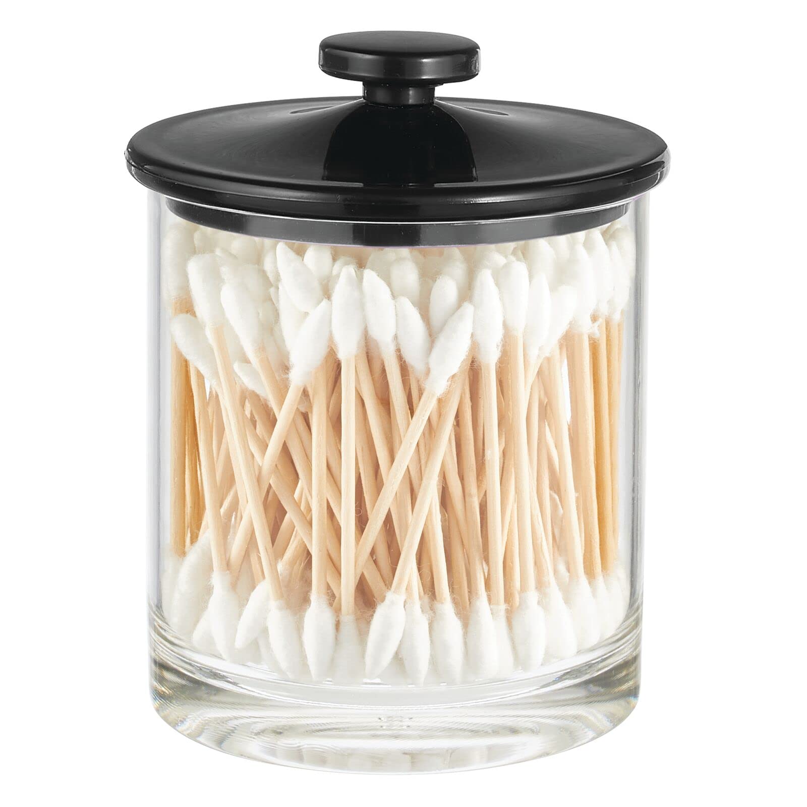 mDesign Small Modern Apothecary Storage Organizer Canister Jars - Plastic Bathroom Containers for Vanity, Counter & Makeup Table Organization - Lumiere Collection in Clear/Black - Perfect for Cosmetics, Cotton Balls & Beauty Essentials Storage