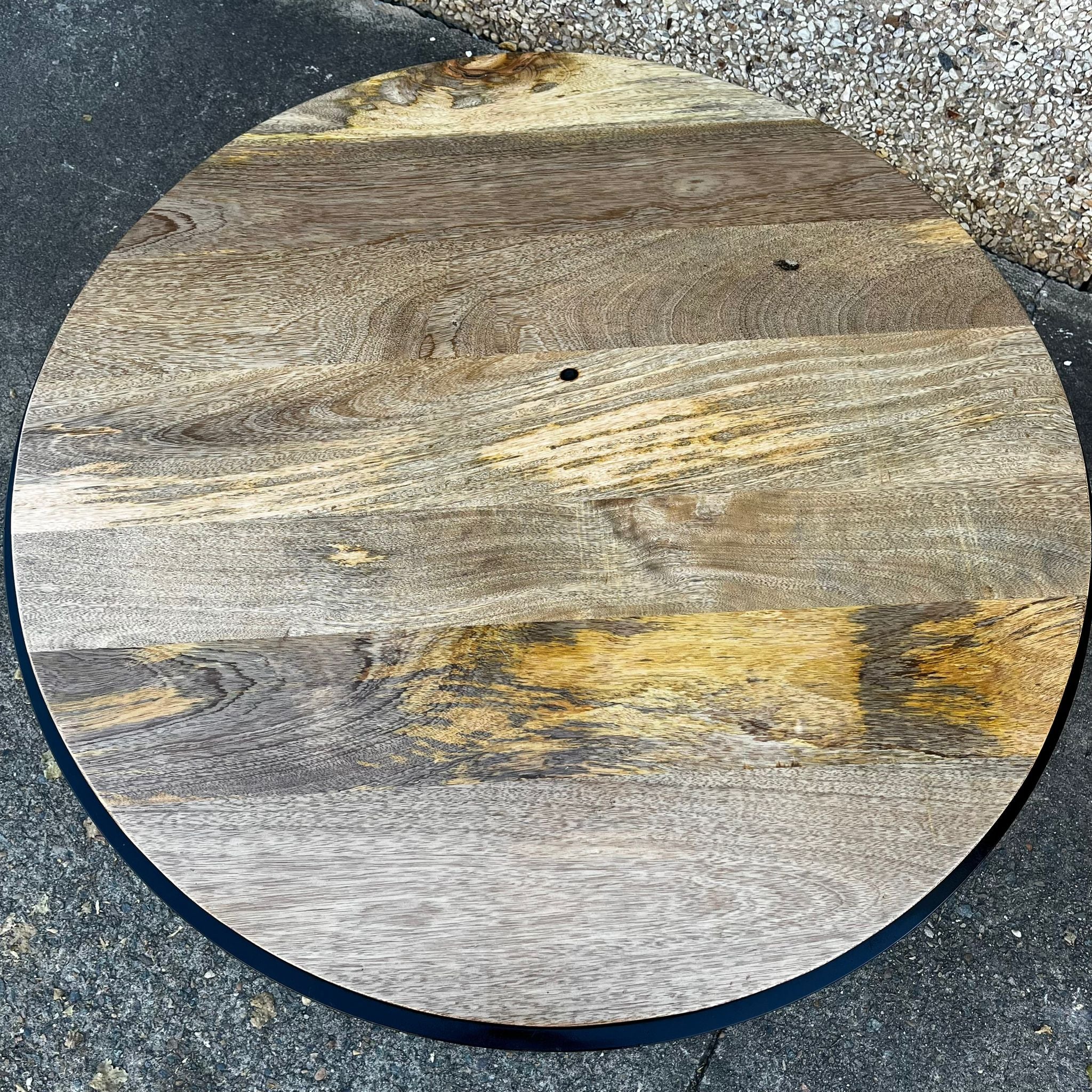 Hand Carved Indian Mango Wood Round Metal Coffee Table - 39.4